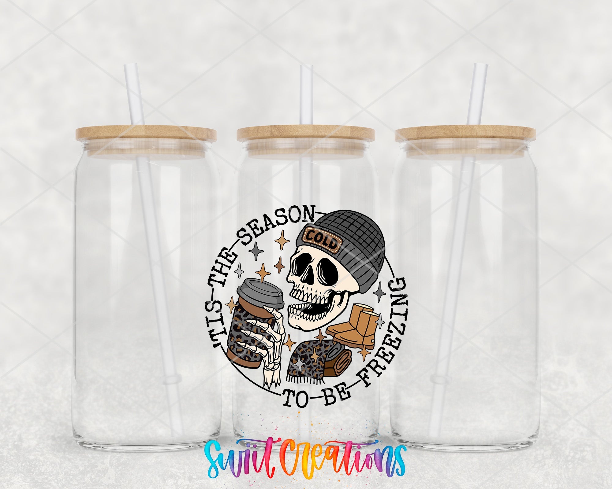 a couple of clear cups with a skull on them