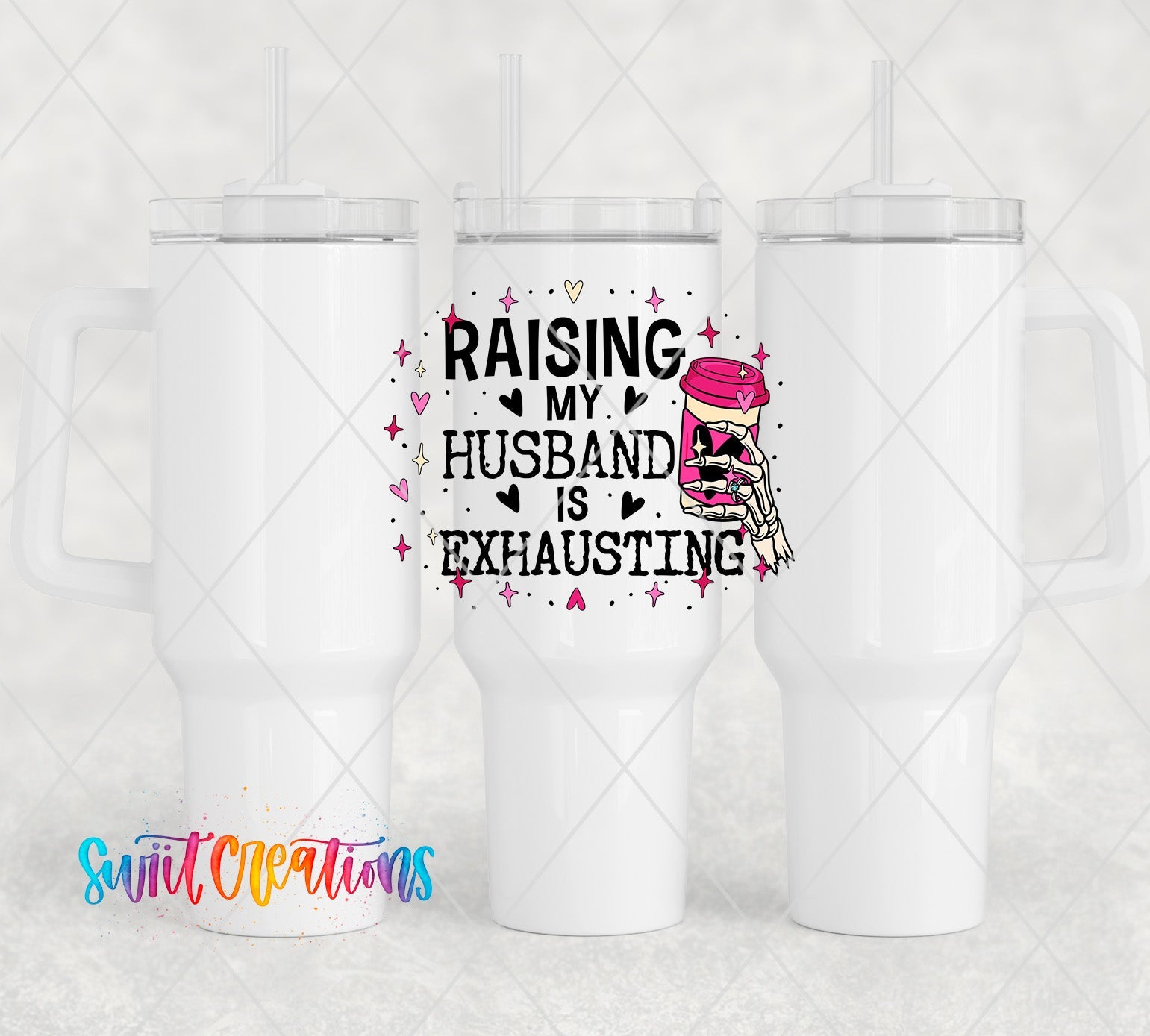 a couple of white coffee mugs sitting next to each other