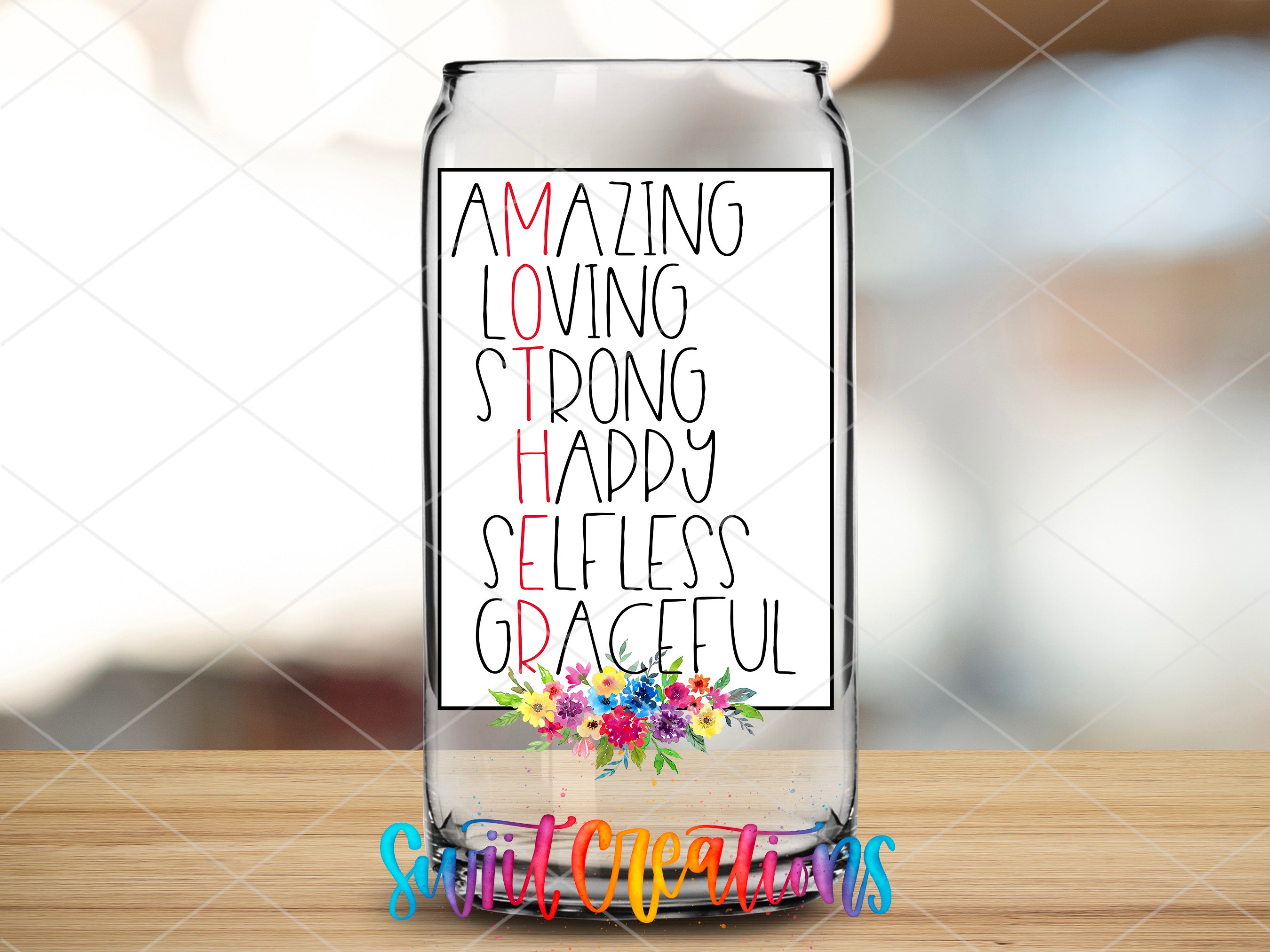 a glass jar with a message on it sitting on a table