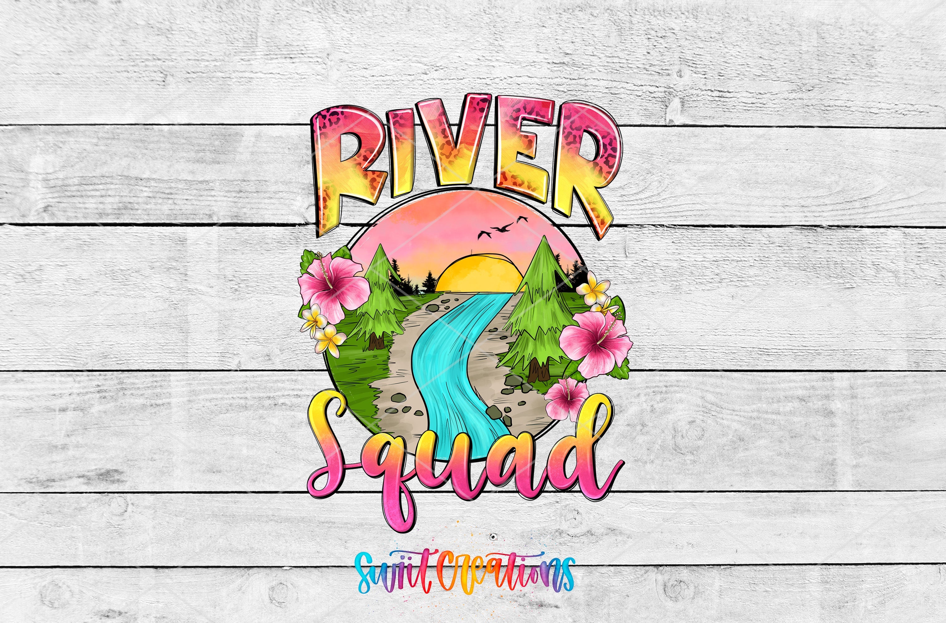 the river squad logo on a wooden background