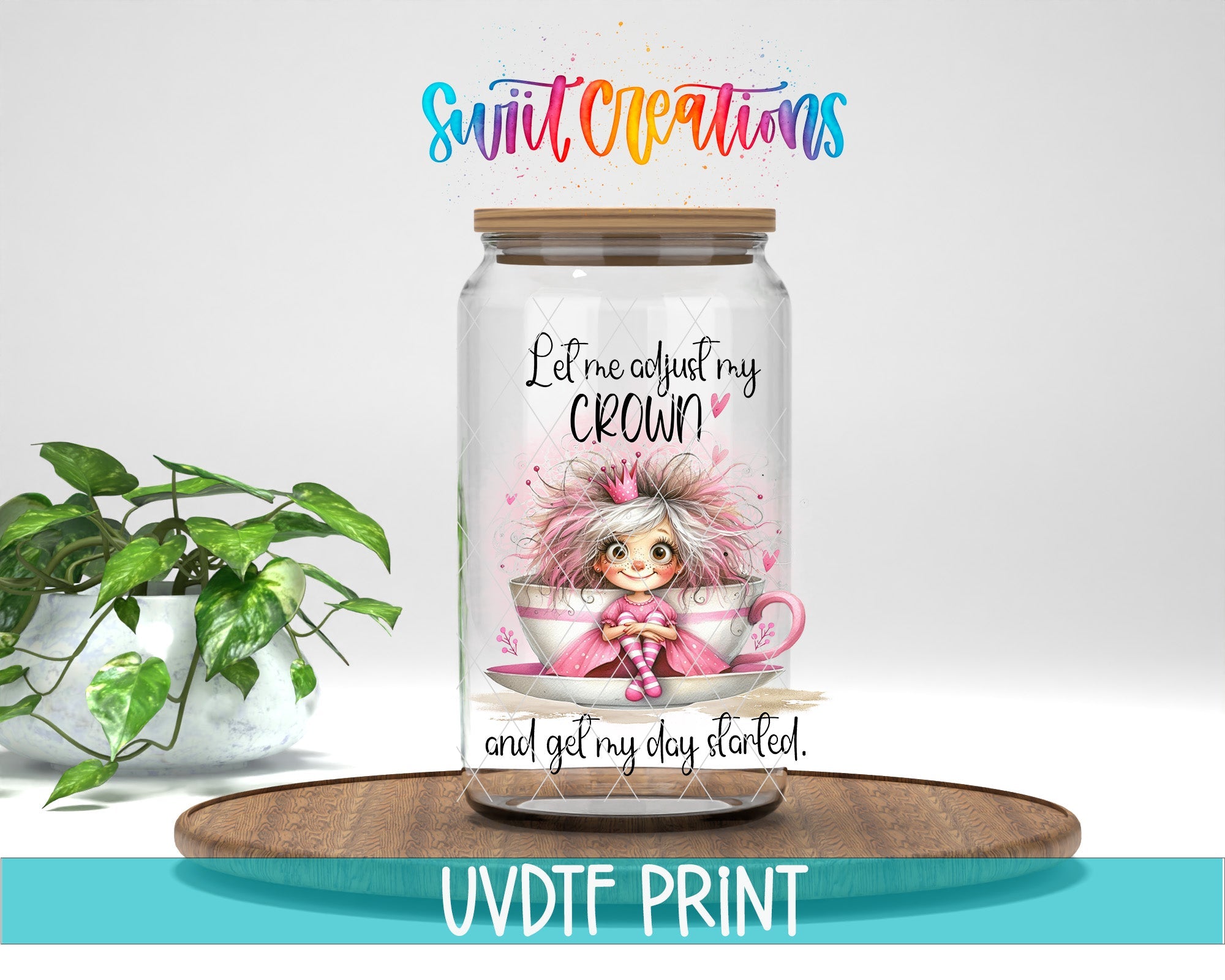 a glass jar with a picture of a girl on it