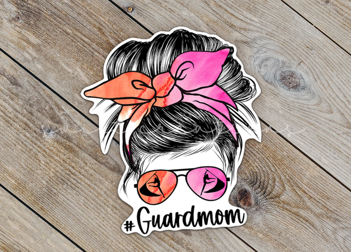 a sticker of a woman with a pink bow and sunglasses