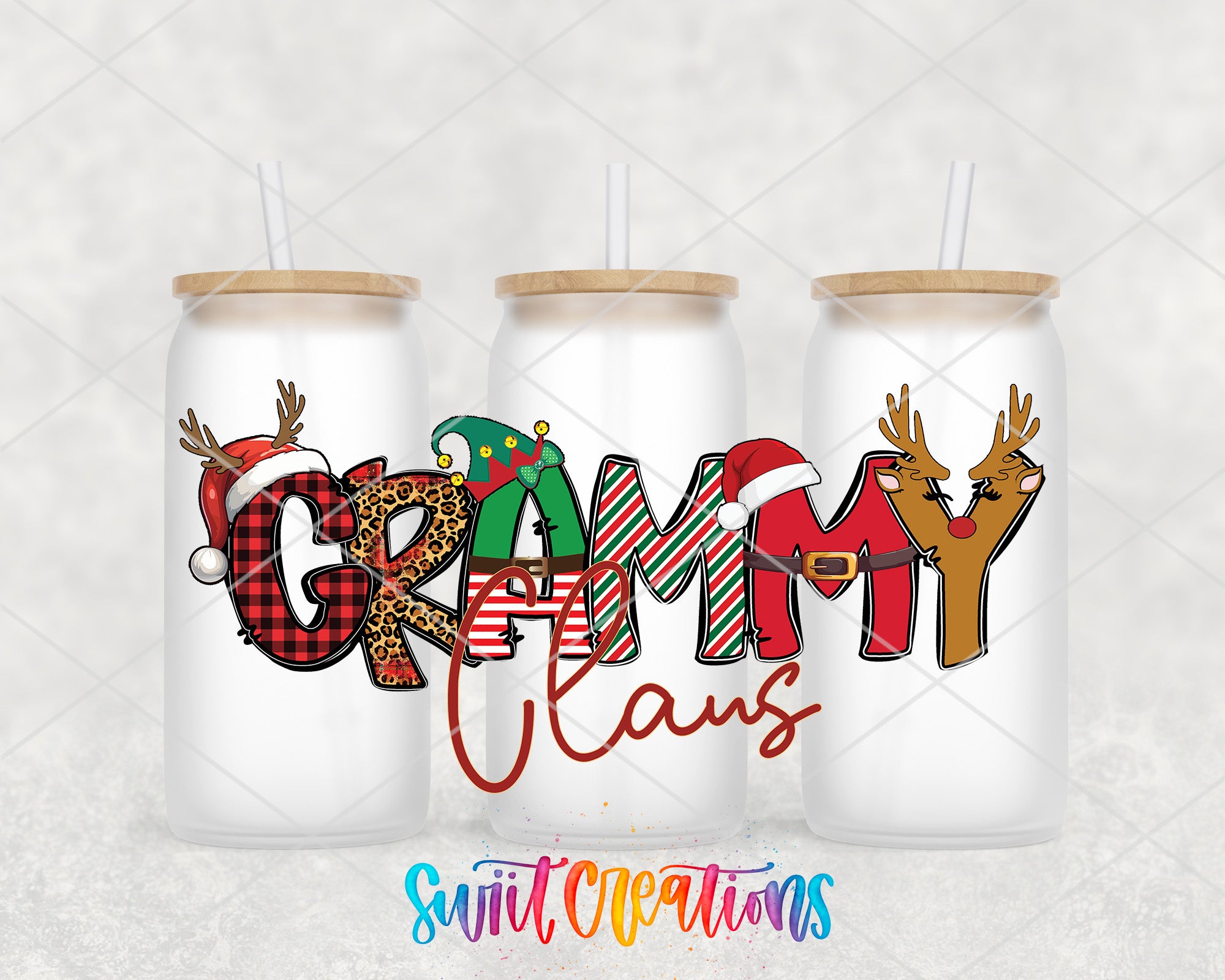 a couple of cups with christmas decorations on them