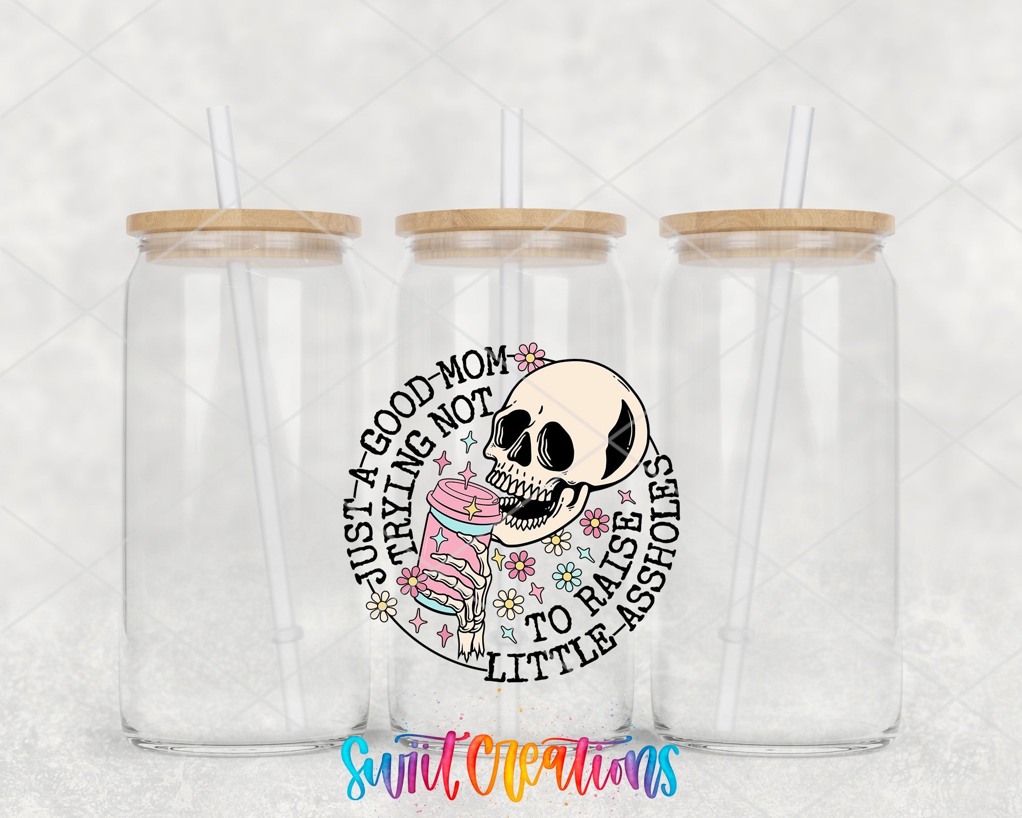 a couple of glass jars with a skull on them