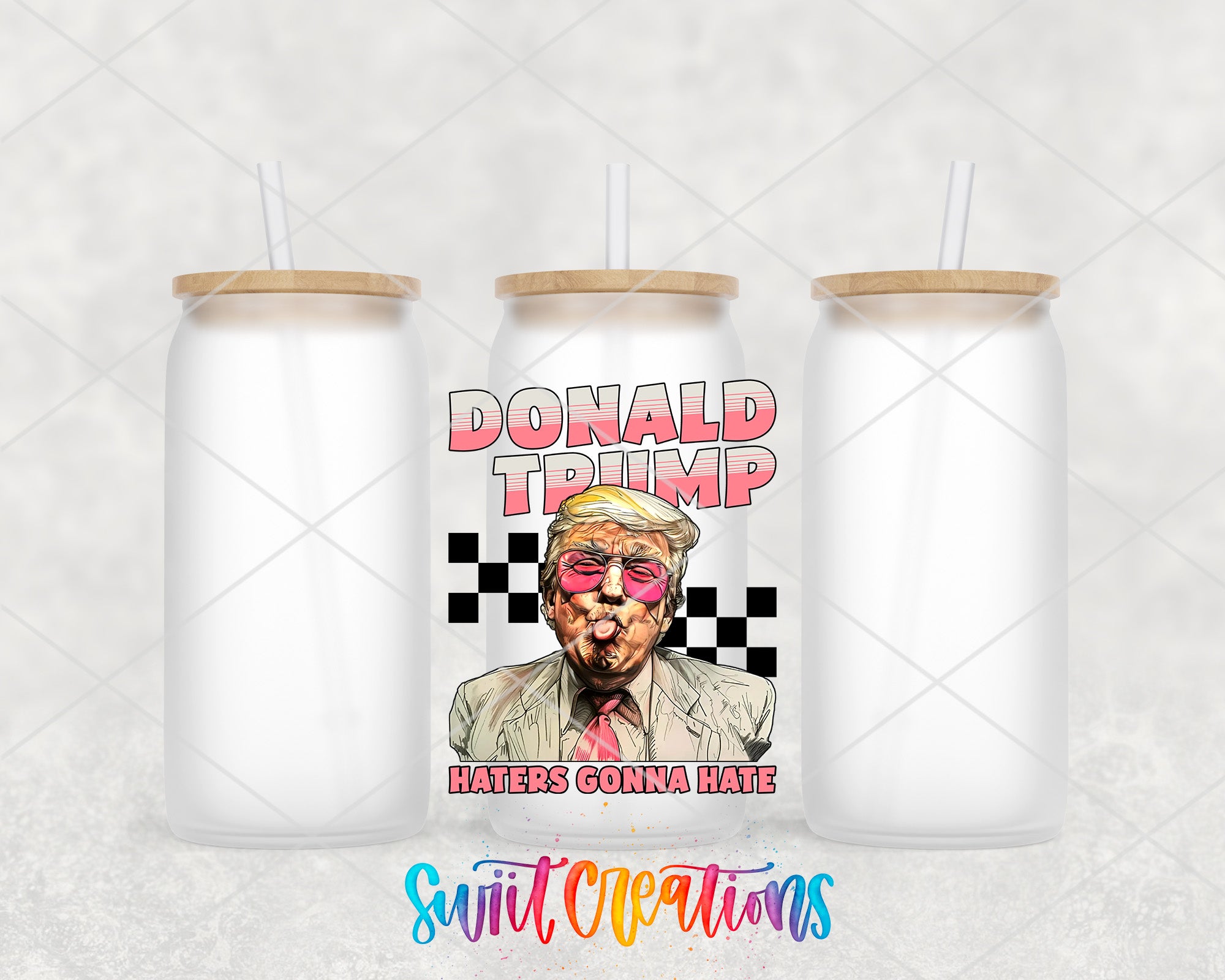 a couple of cups with a picture of donald trump on them