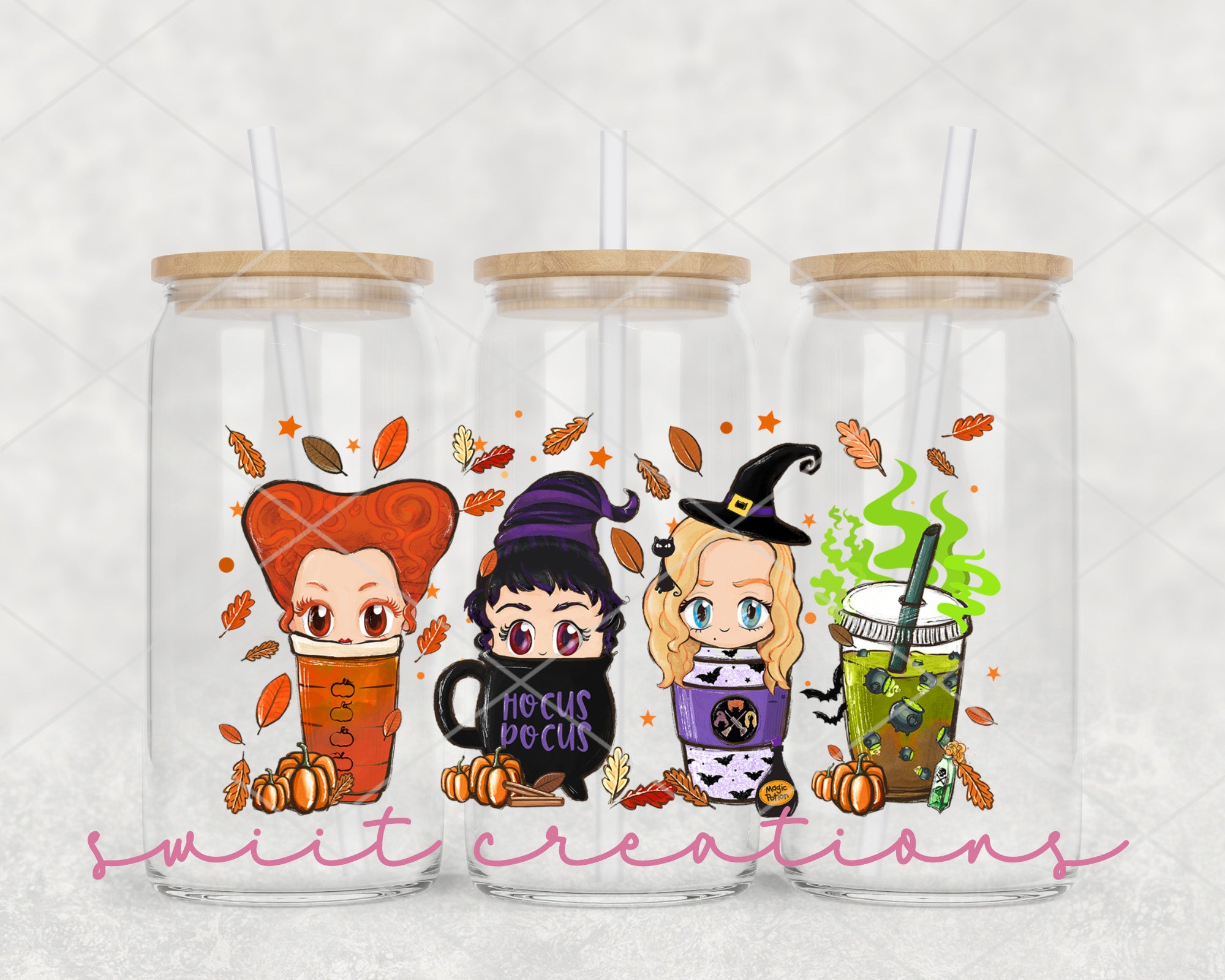 a couple of cups with some cartoon characters on them