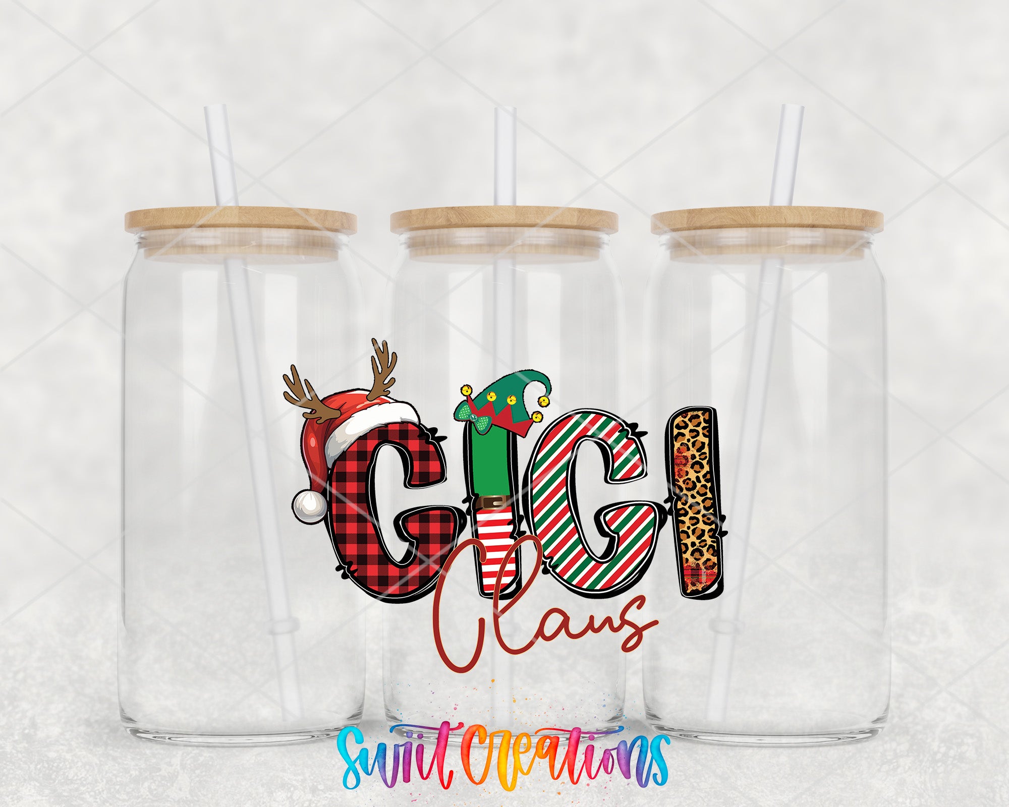 two clear tumblers with christmas designs on them