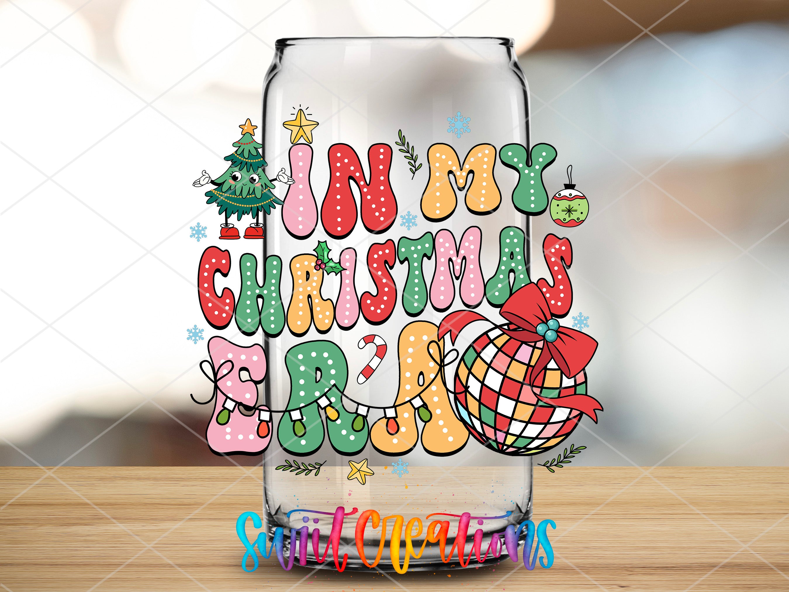 a glass with a merry christmas message on it