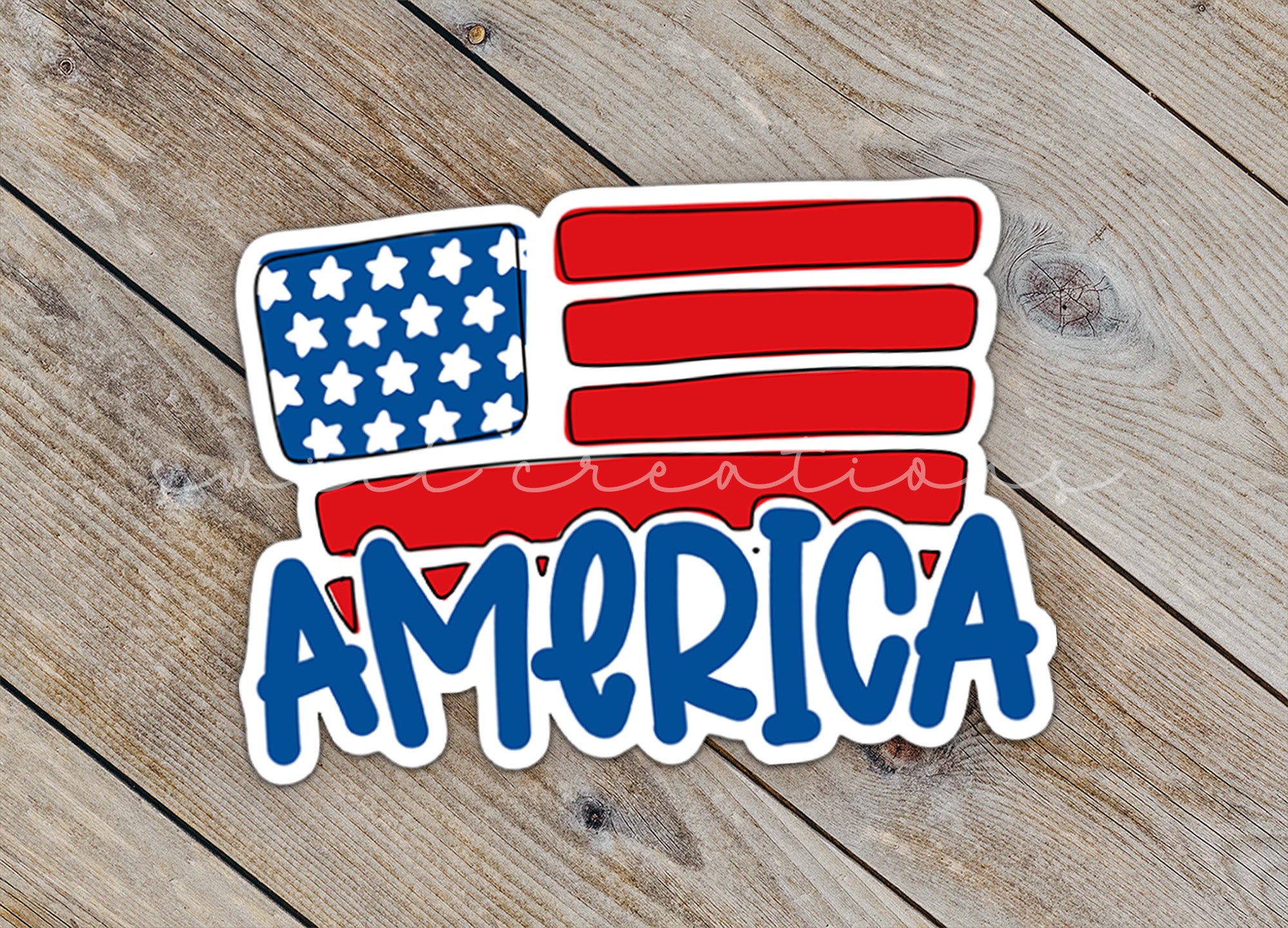 a sticker that says america with an american flag