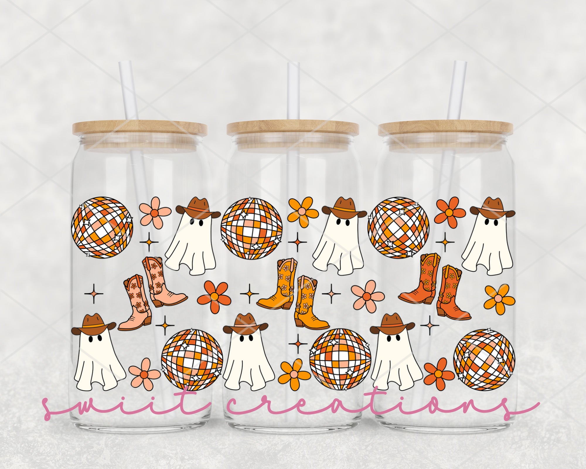 a couple of mason jars with cowboy boots and boots on them