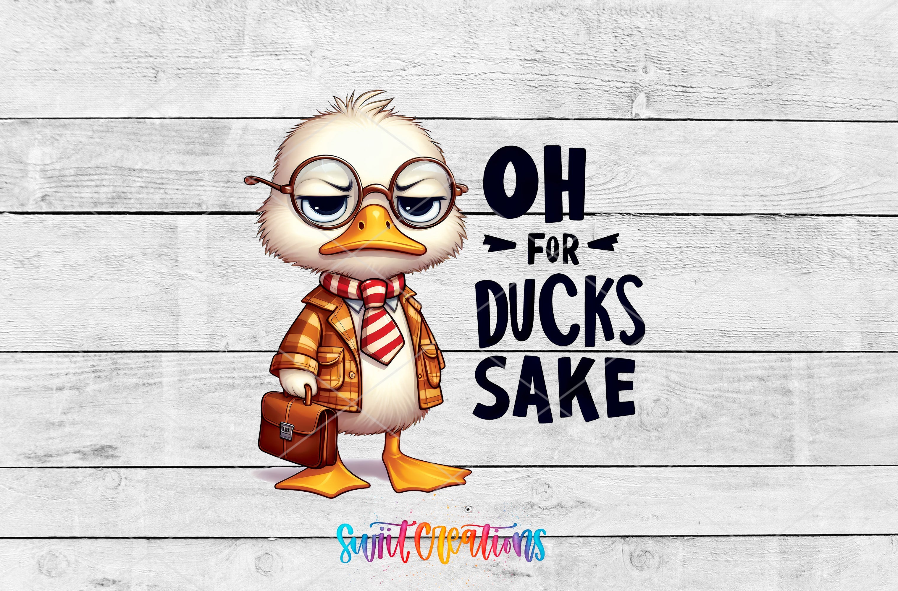 a duck wearing glasses and a tie with a briefcase