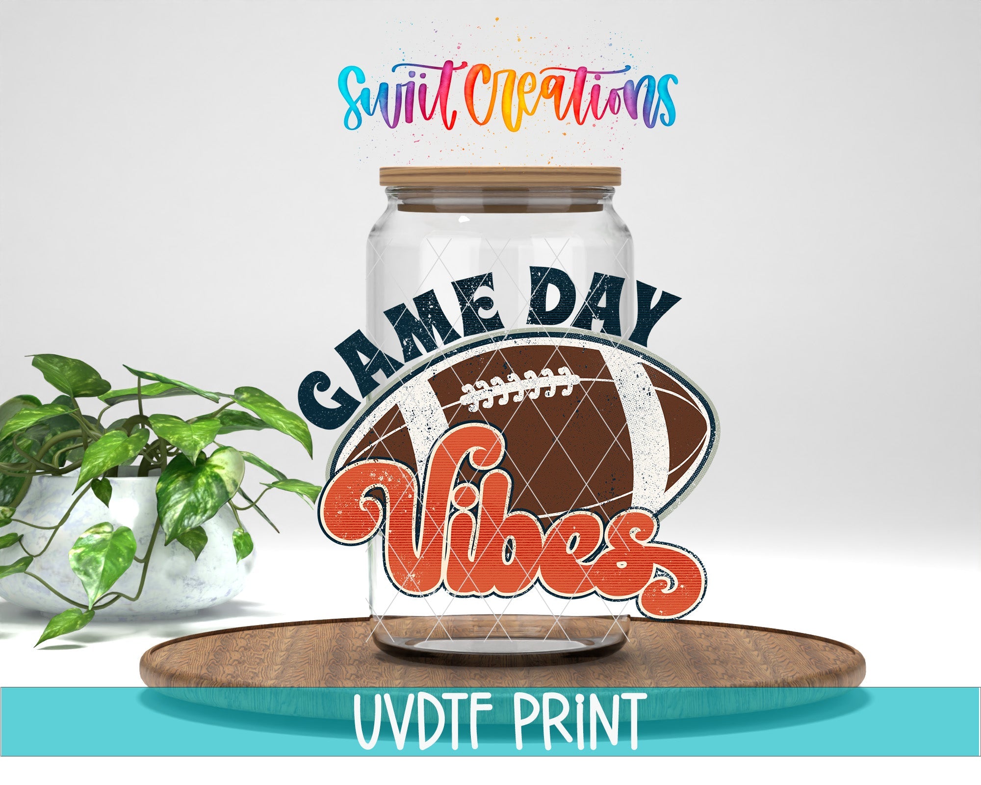 a glass jar with a football inside of it