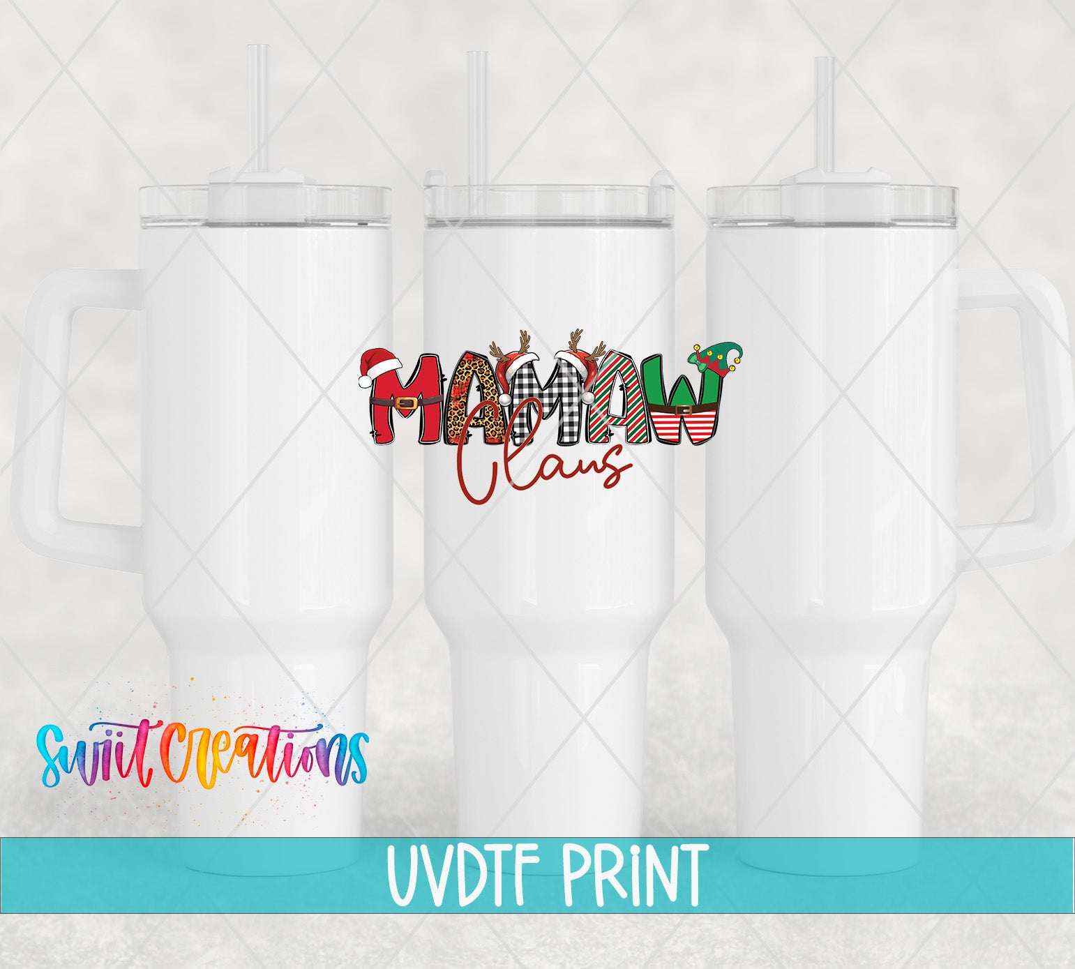 a set of three white tumblers with the words happy new year on them