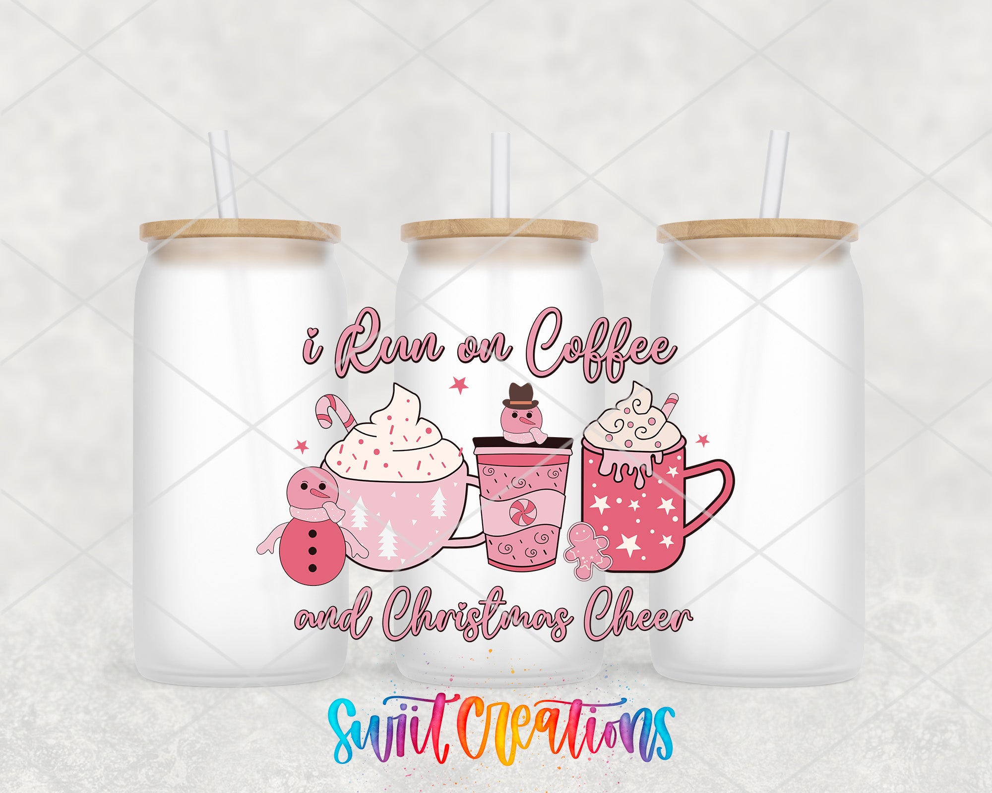 two coffee mugs with the words i run on coffee and christmas cheer