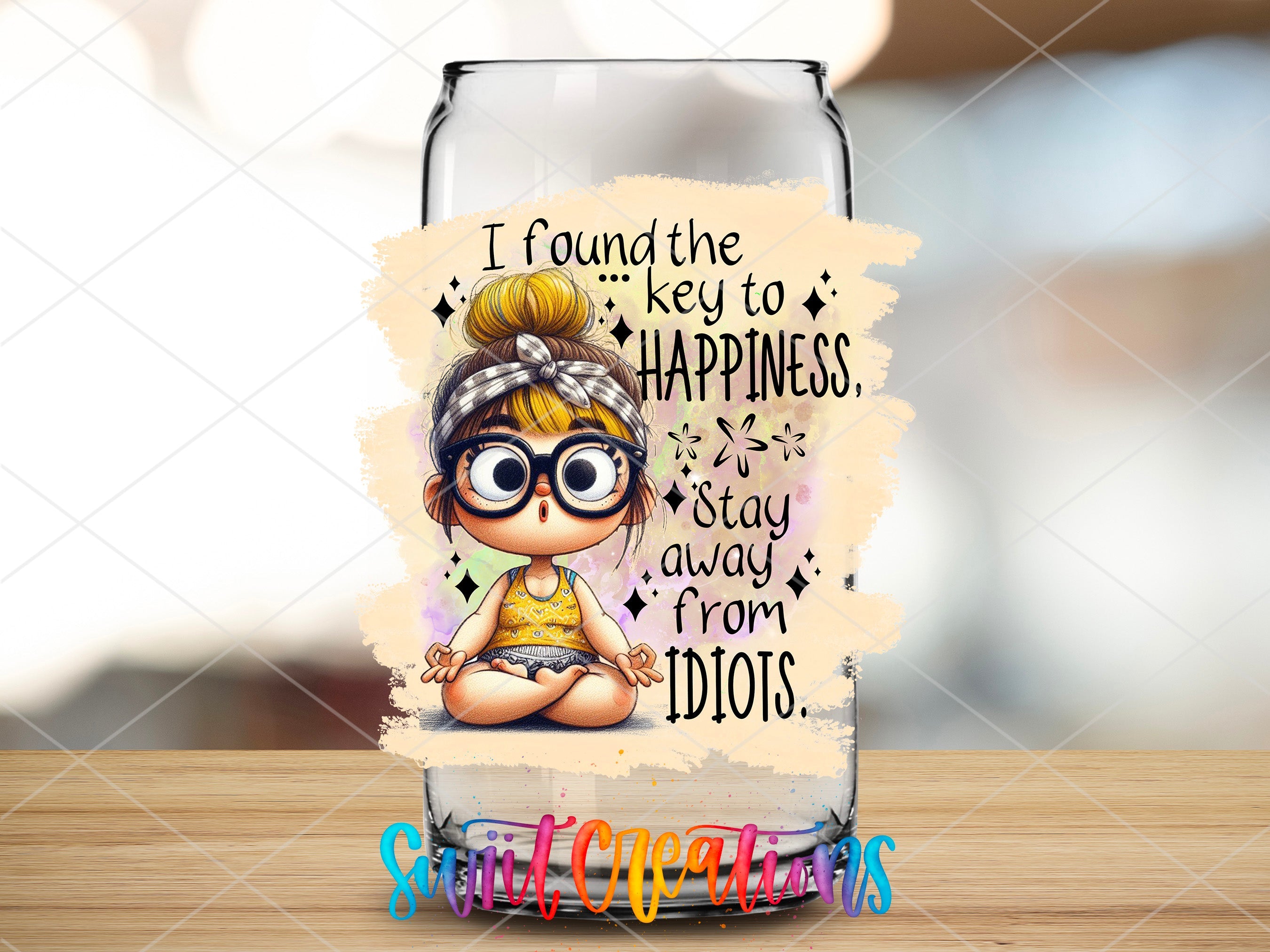 a glass with a picture of a girl on it