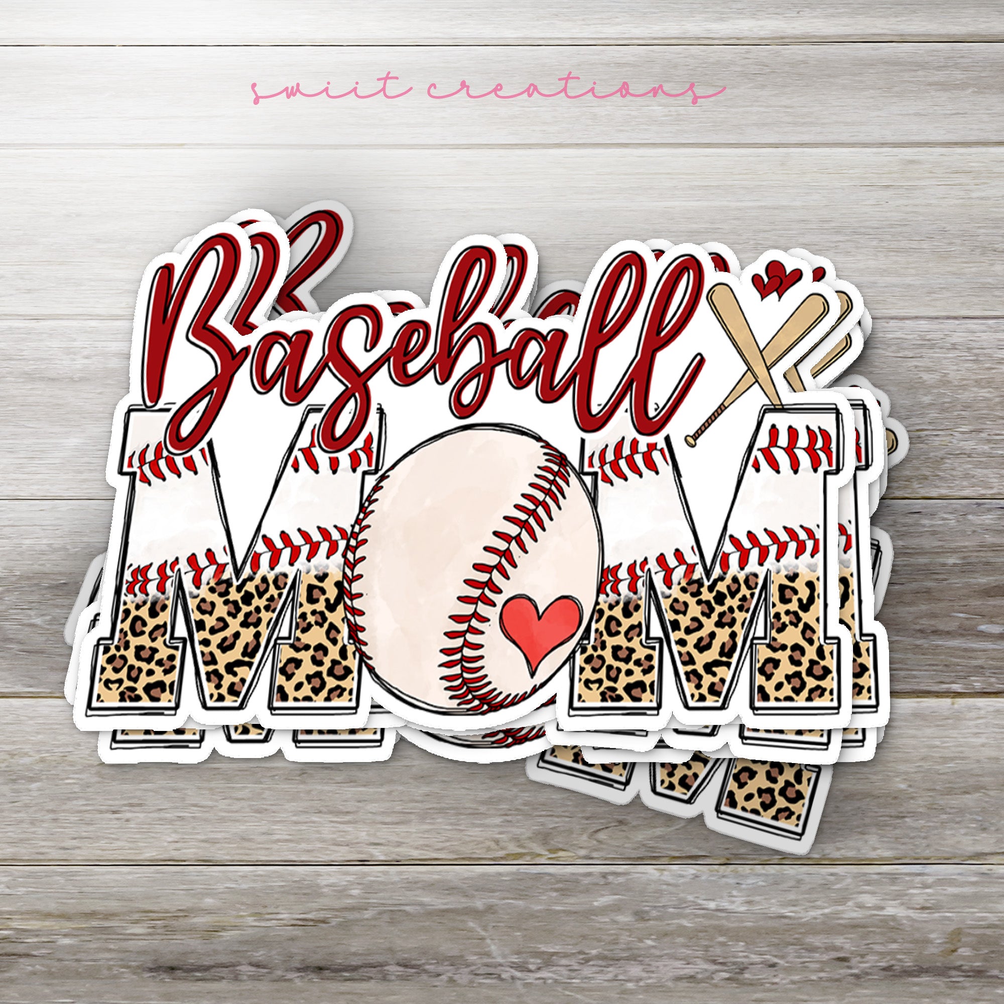 a baseball mom sticker with a leopard print