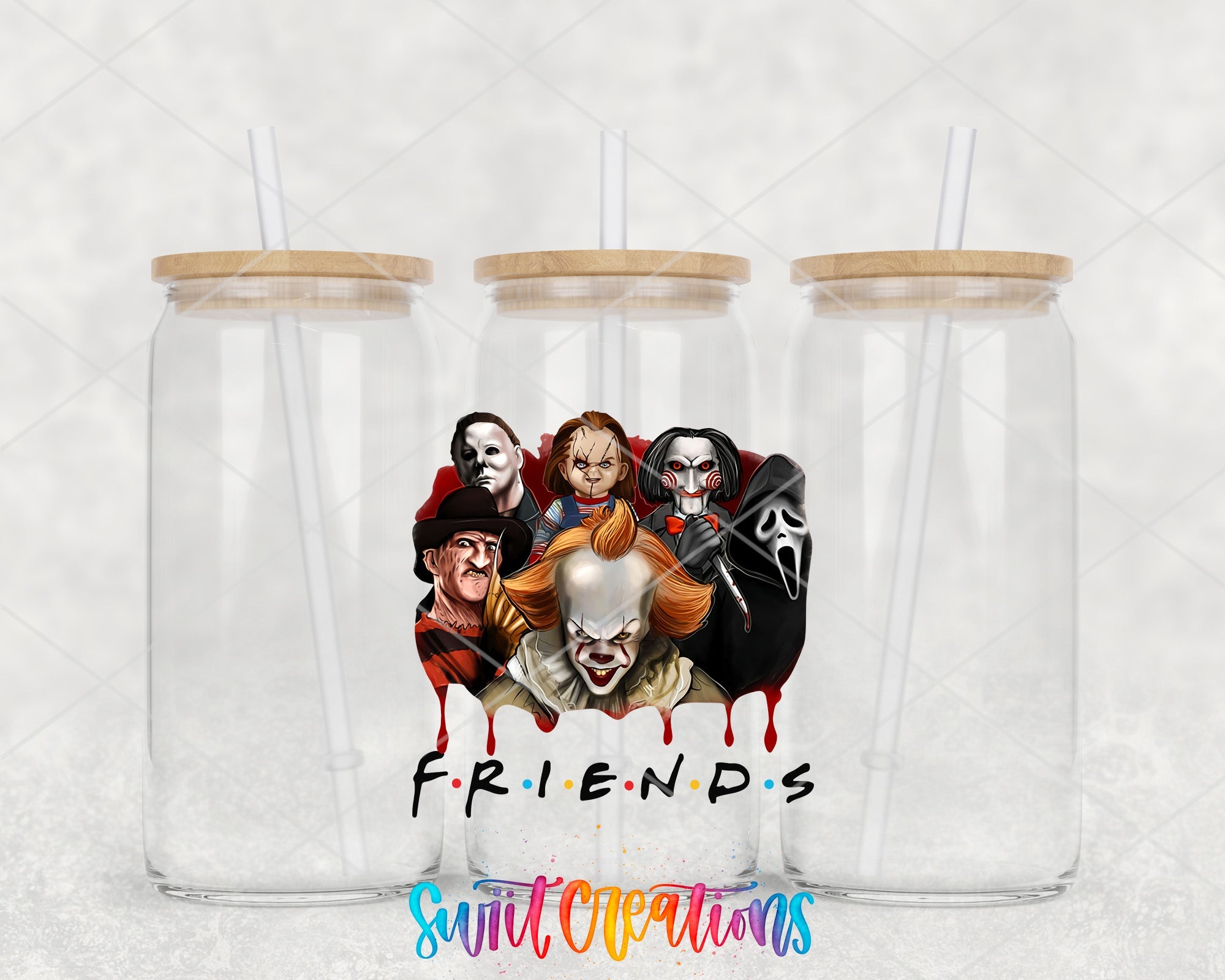 two plastic cups with a picture of the characters from the movie friends