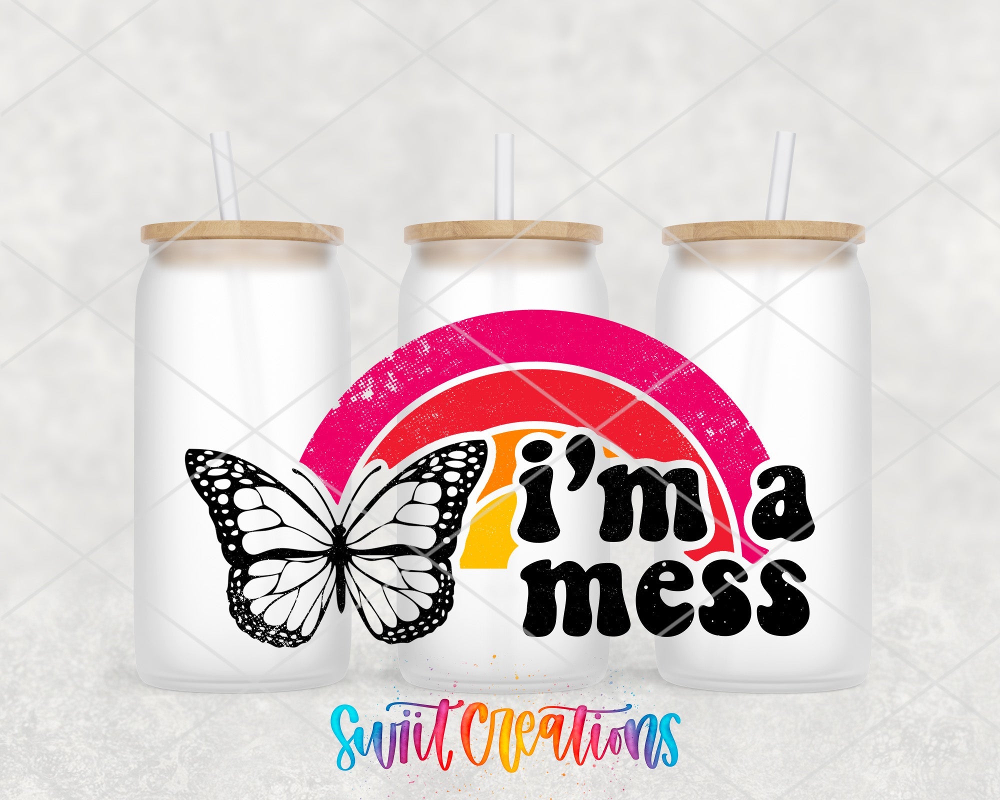 a couple of cans with a butterfly on them