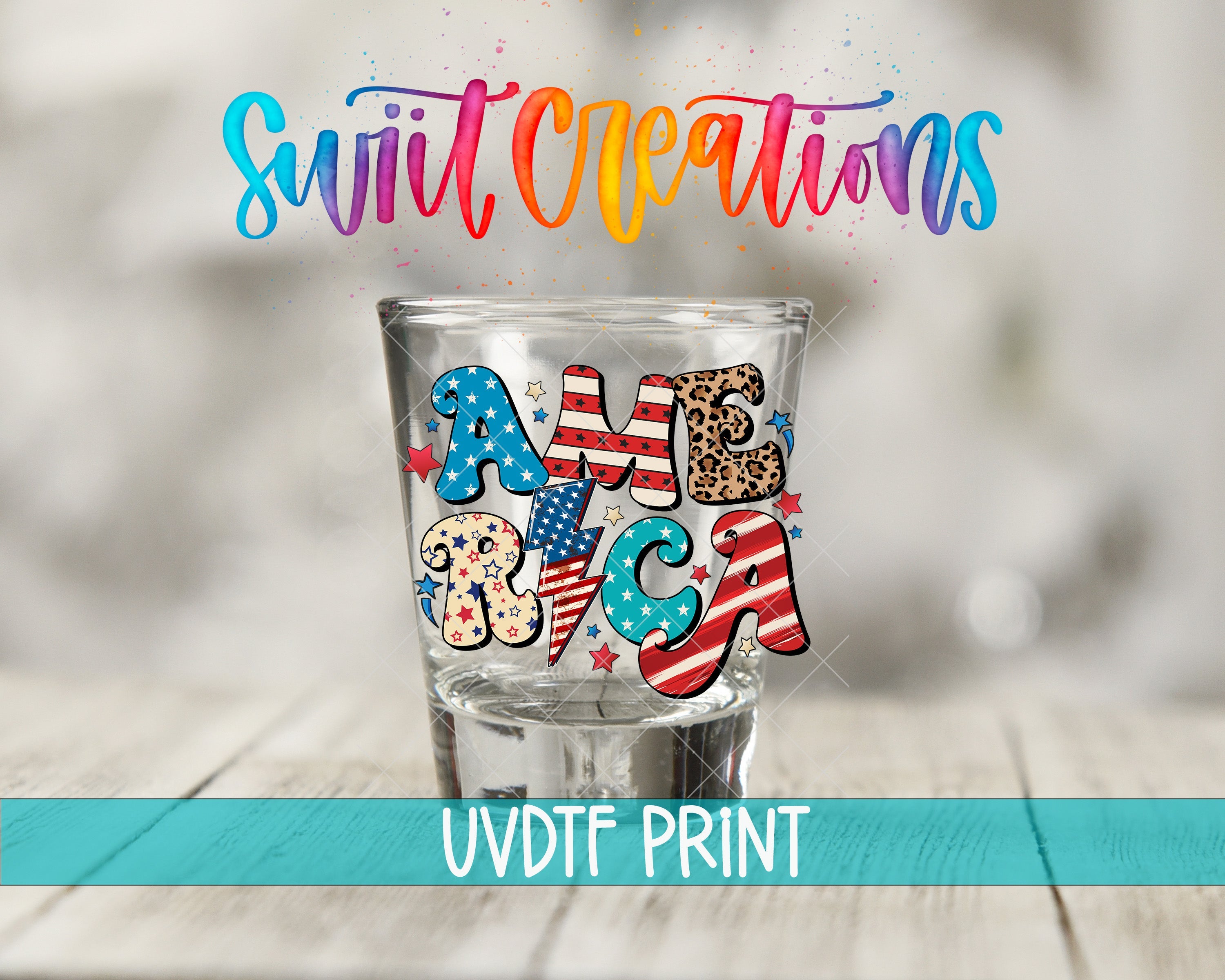 a shot glass with the word usa printed on it