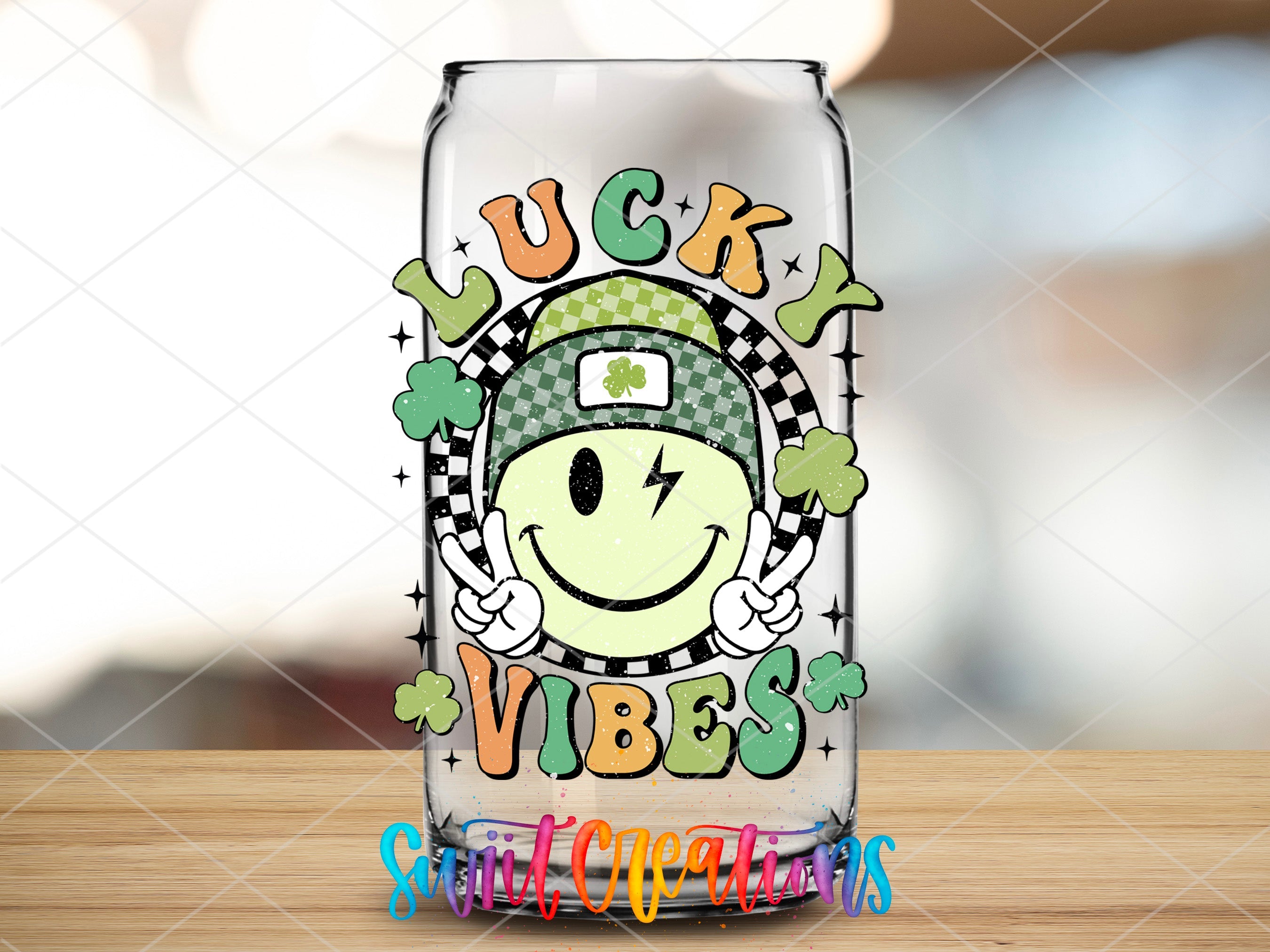 a glass with a smiley face on it