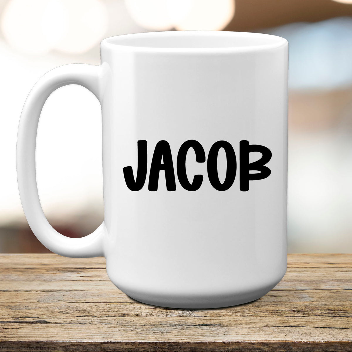Personalized name example in Font 2 on a 15oz ceramic mug