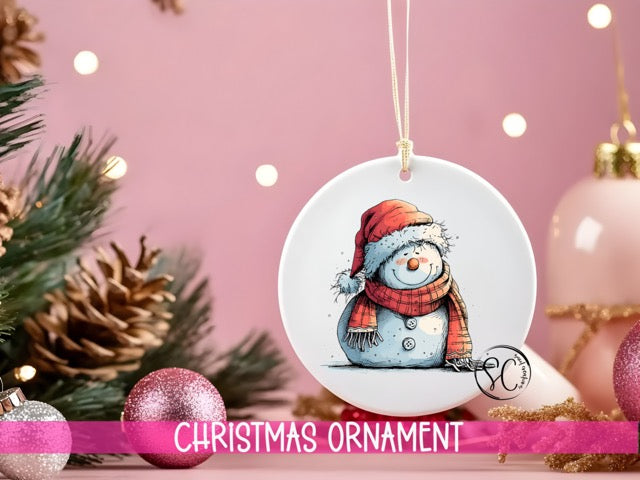 a christmas ornament with a snowman on it