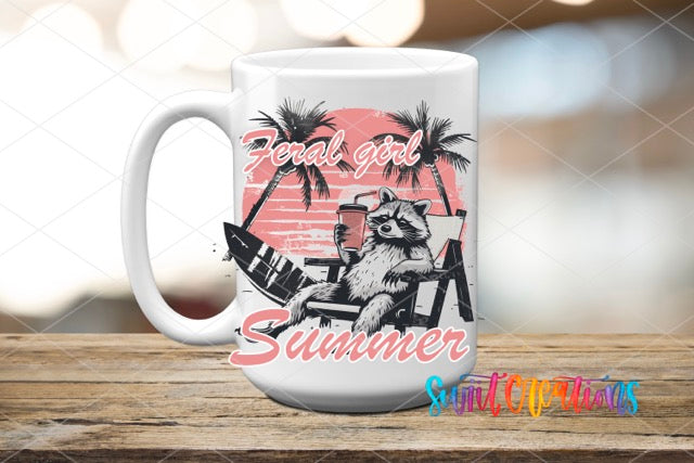a white coffee mug sitting on top of a wooden table