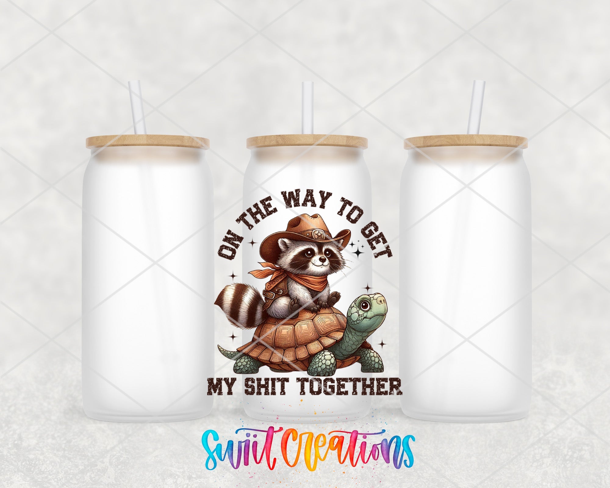 a couple of cups with a raccoon on them