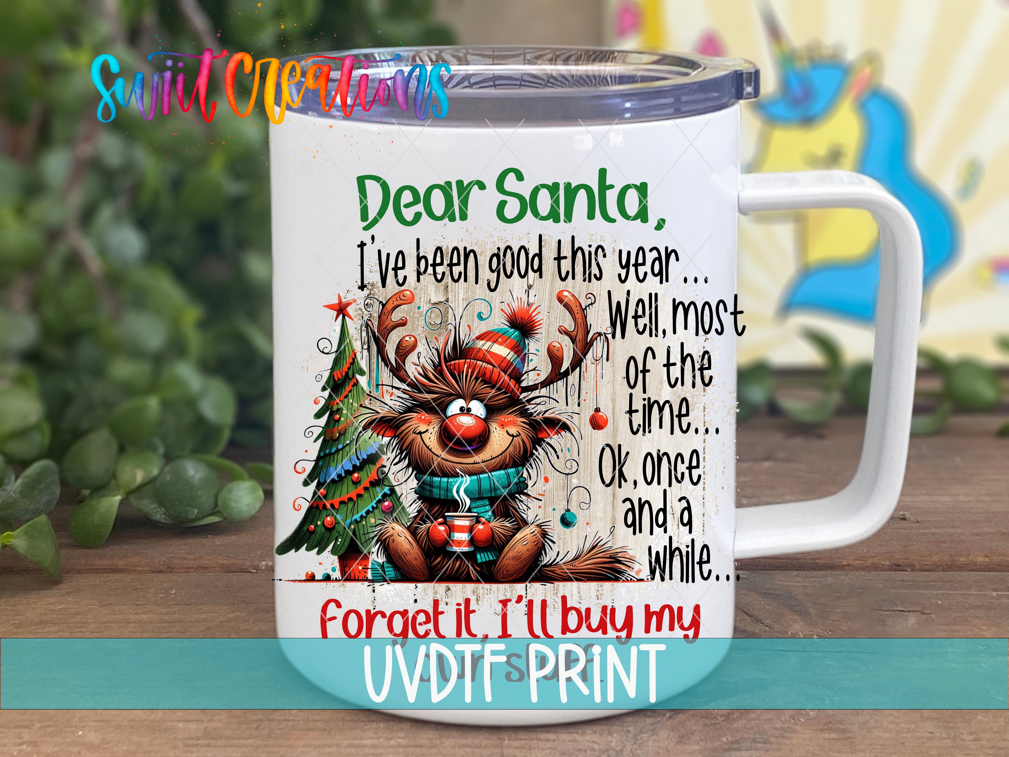 a coffee mug with a picture of a reindeer on it