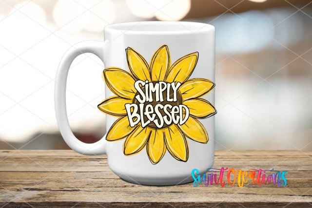 a white coffee mug with a yellow flower on it