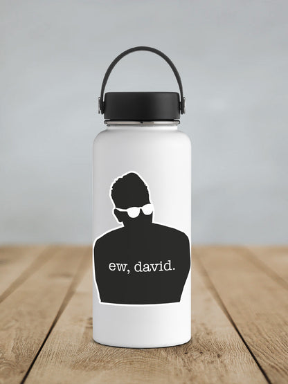 Ew David Silhouette sticker on a white insulated water bottle
