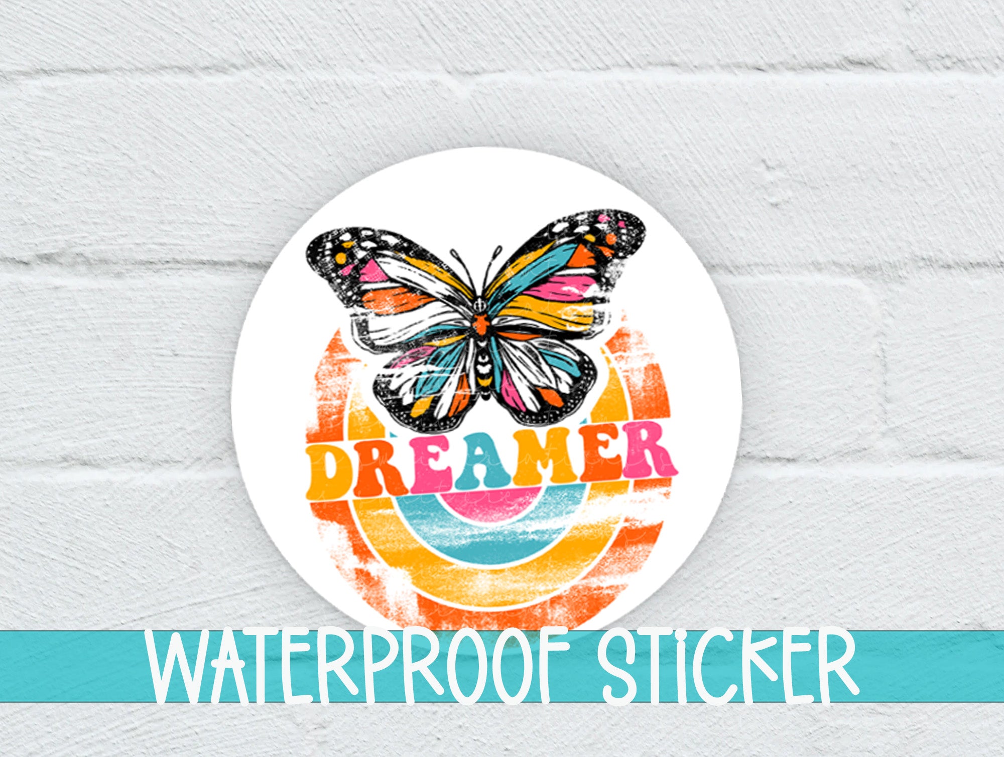 a waterproof sticker with a butterfly on it