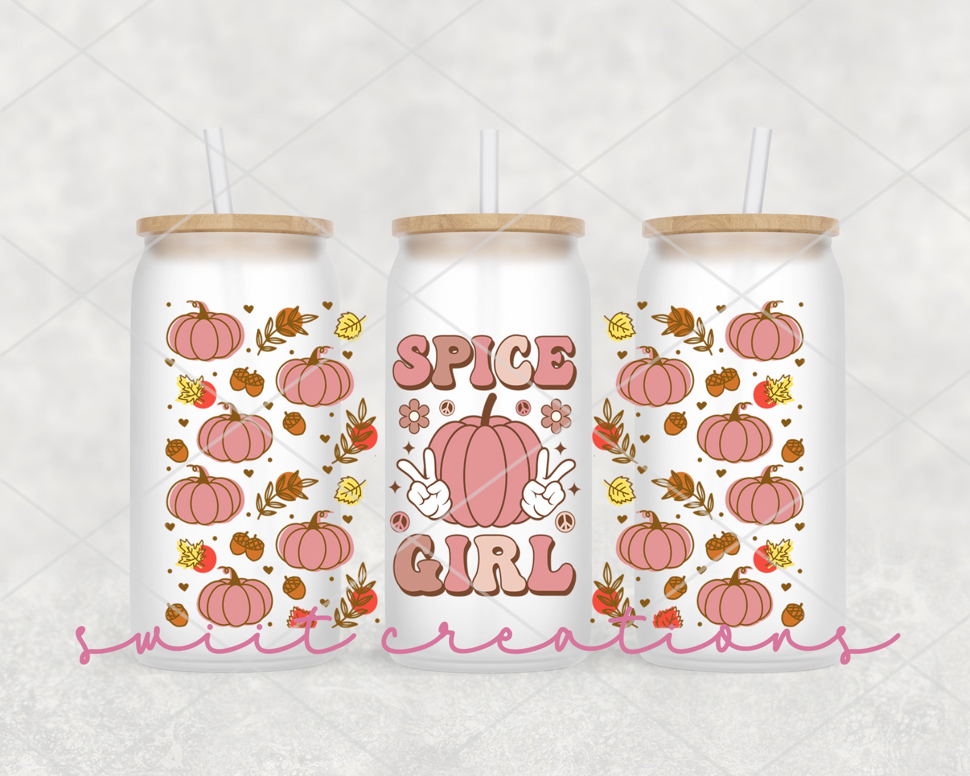 a set of three personalized tumblers with pumpkins on them