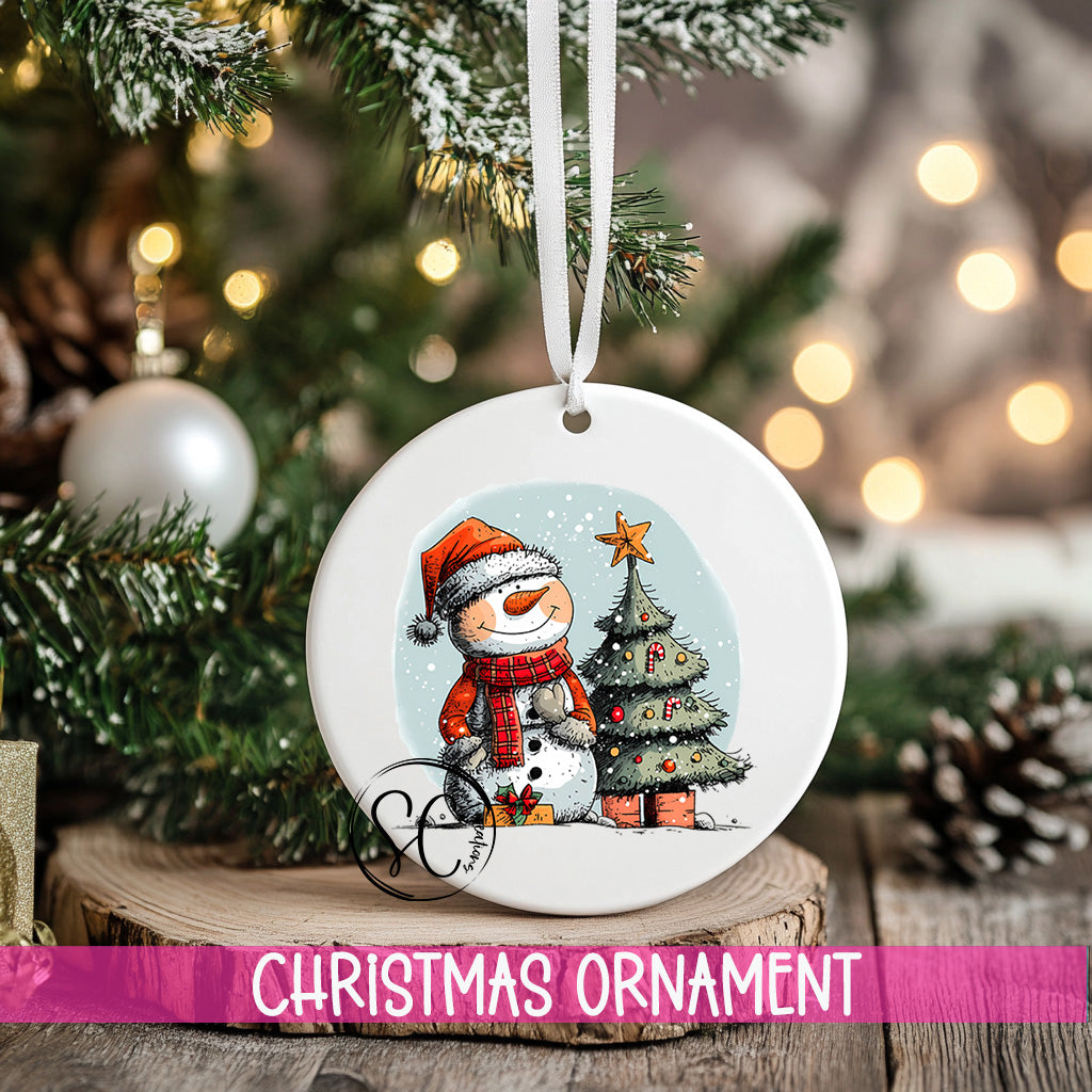 a christmas ornament hanging from a tree