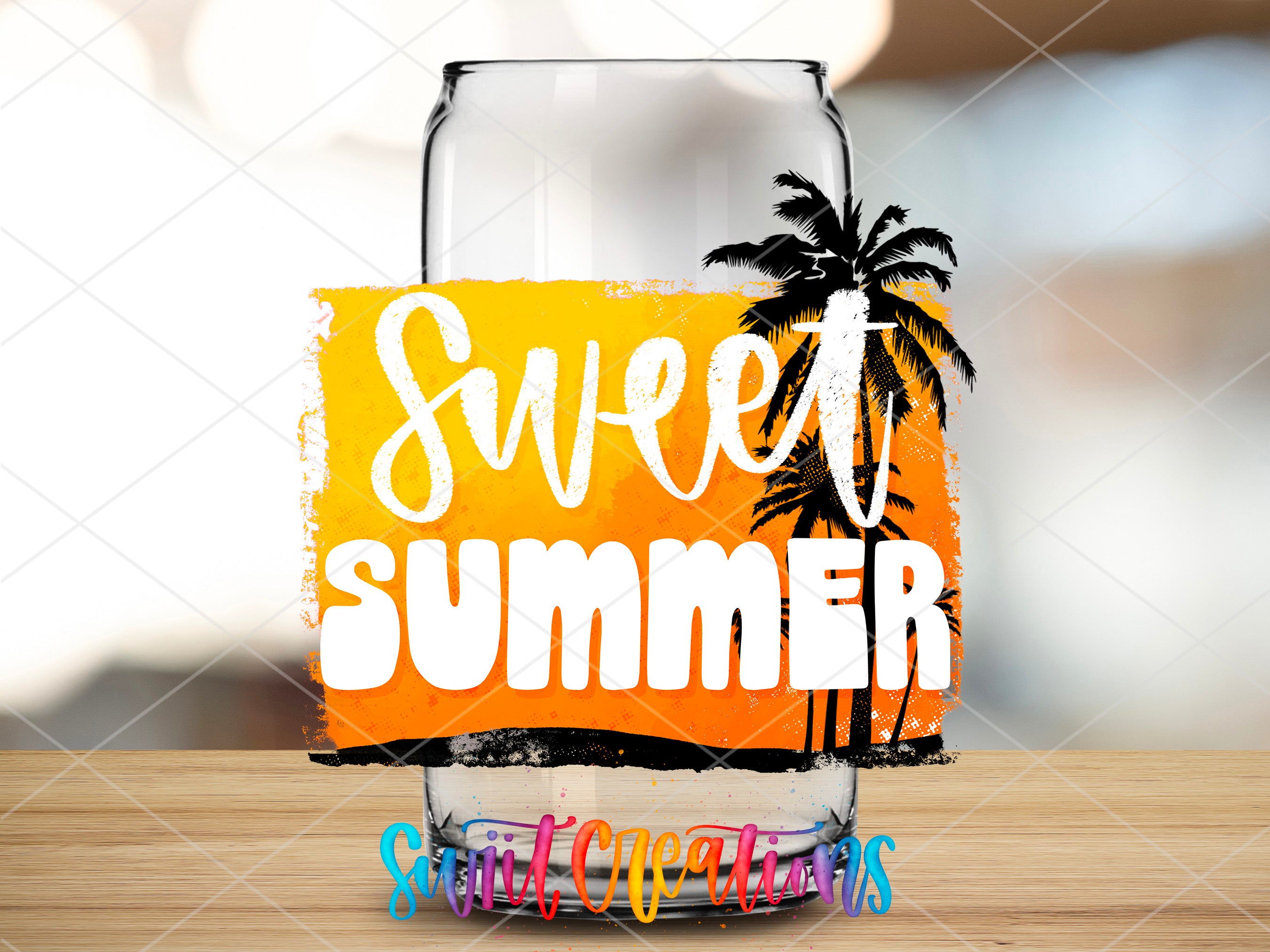 a glass of water with the words sweet summer written on it