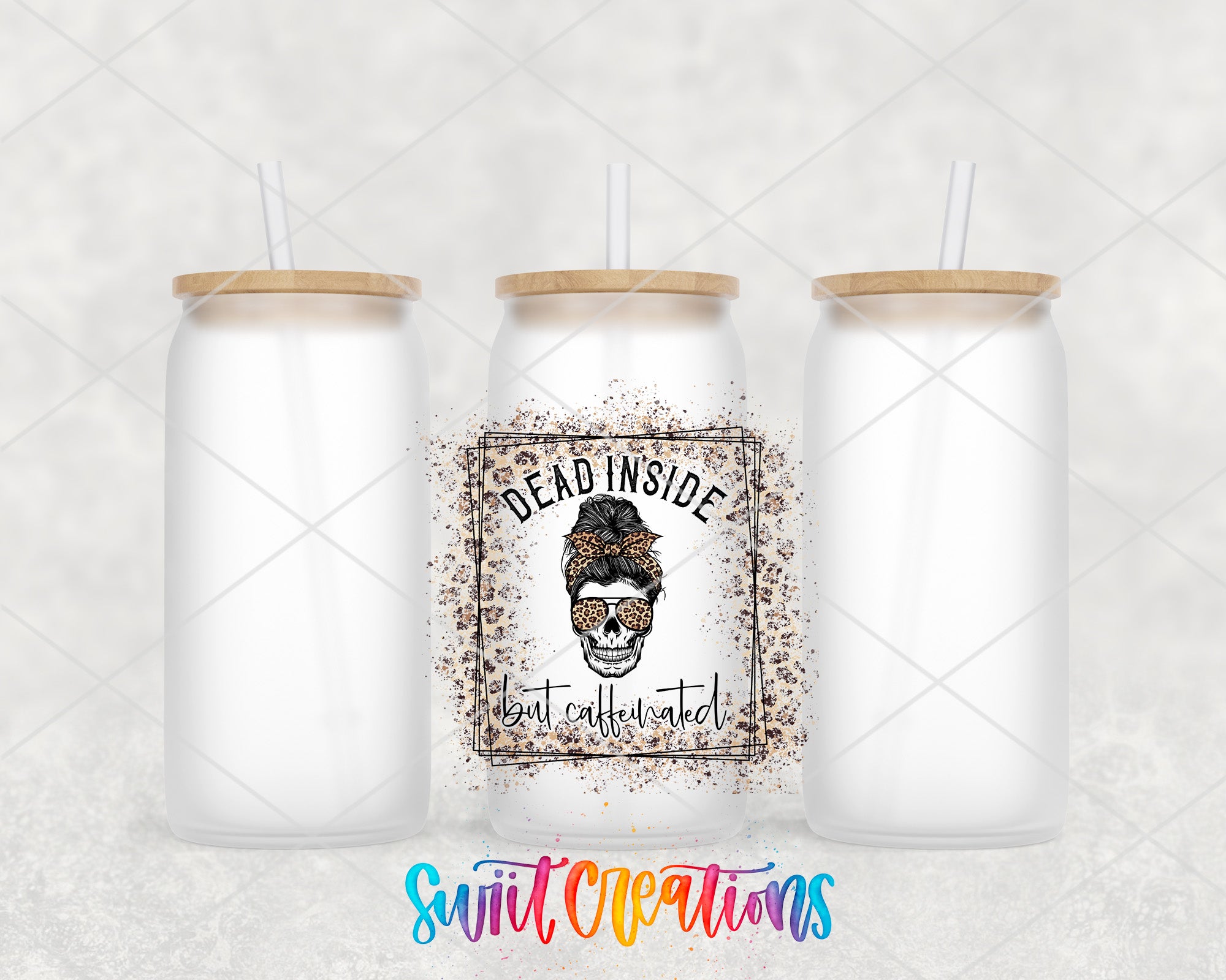 two mason jars with straws and a skull on them