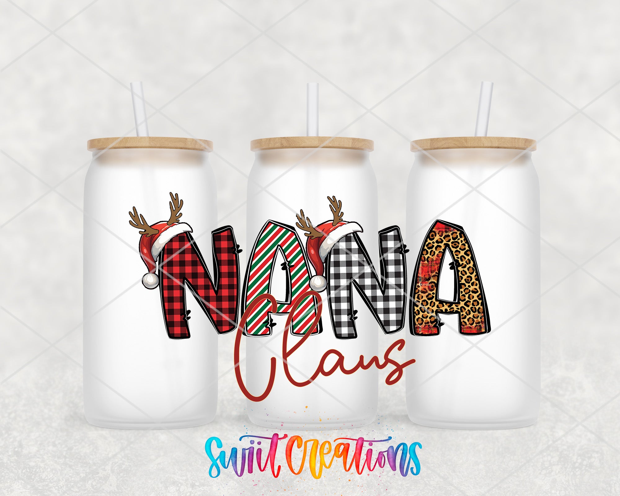 three personalized mason jars with the name nanna class