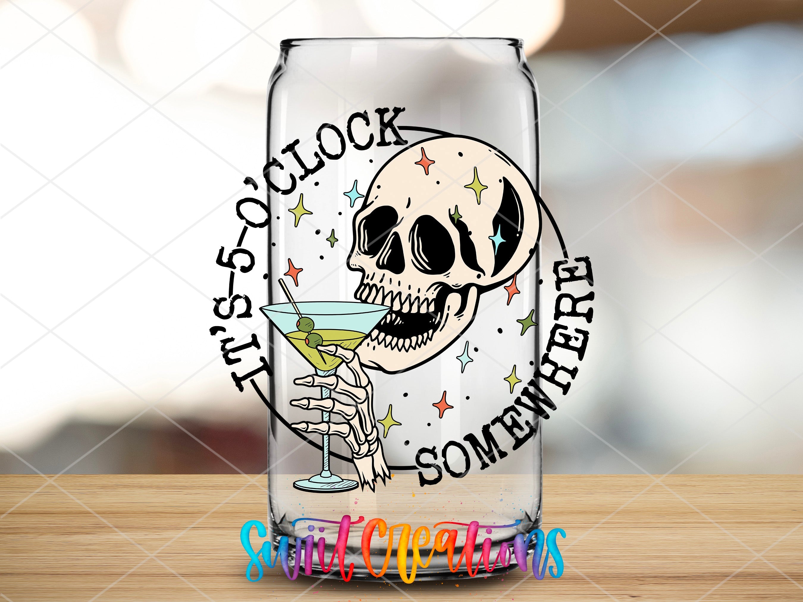 a glass with a skull holding a wine glass