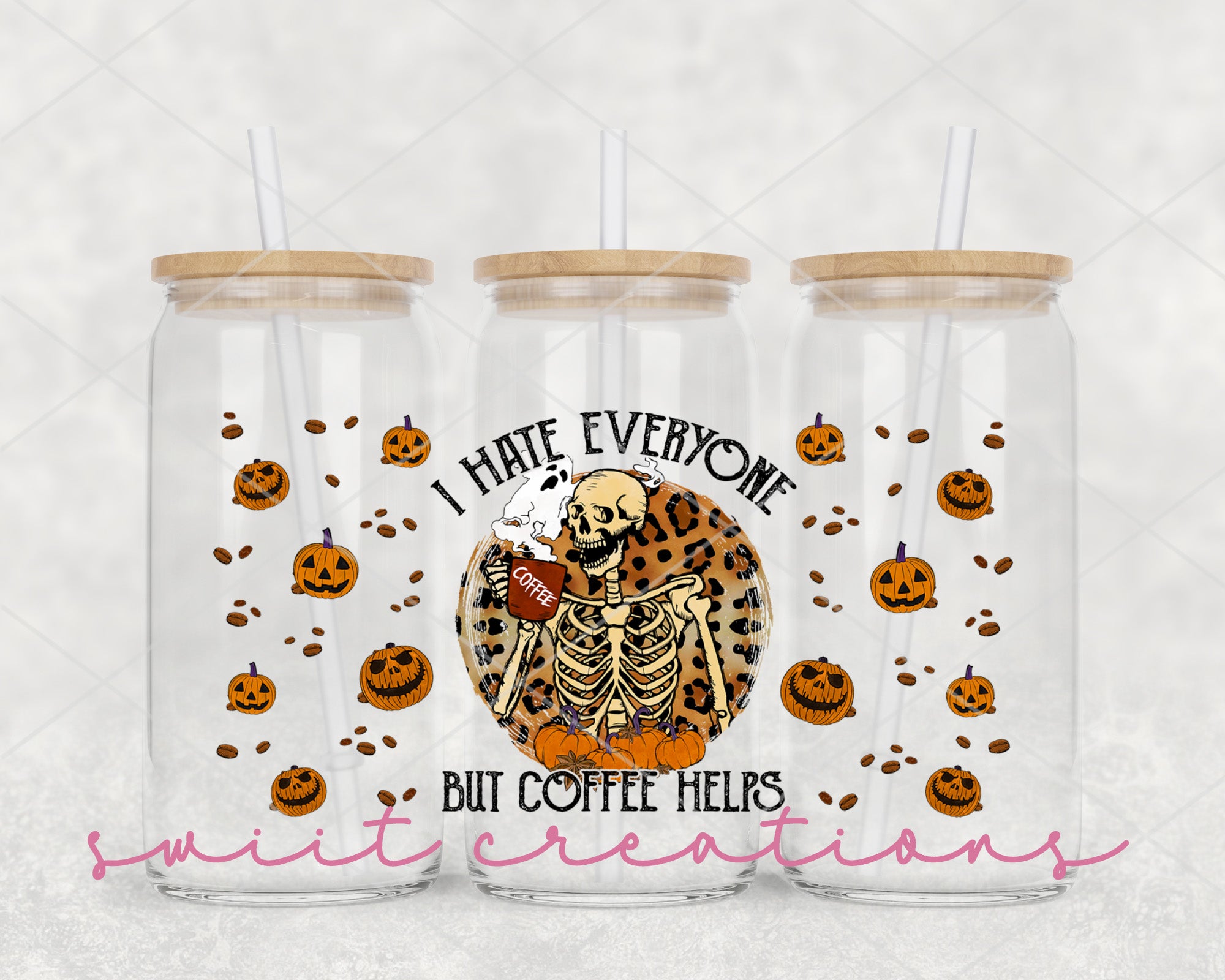 a couple of cups with a skeleton on them