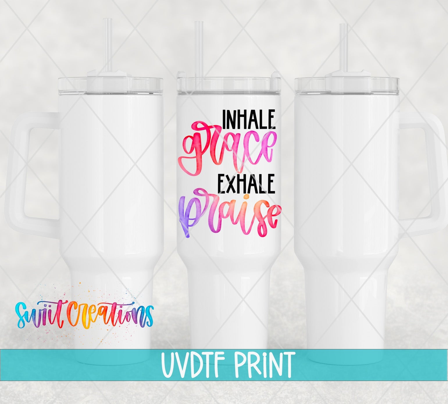 a set of three tumbles with the words inhale grace, exhale,
