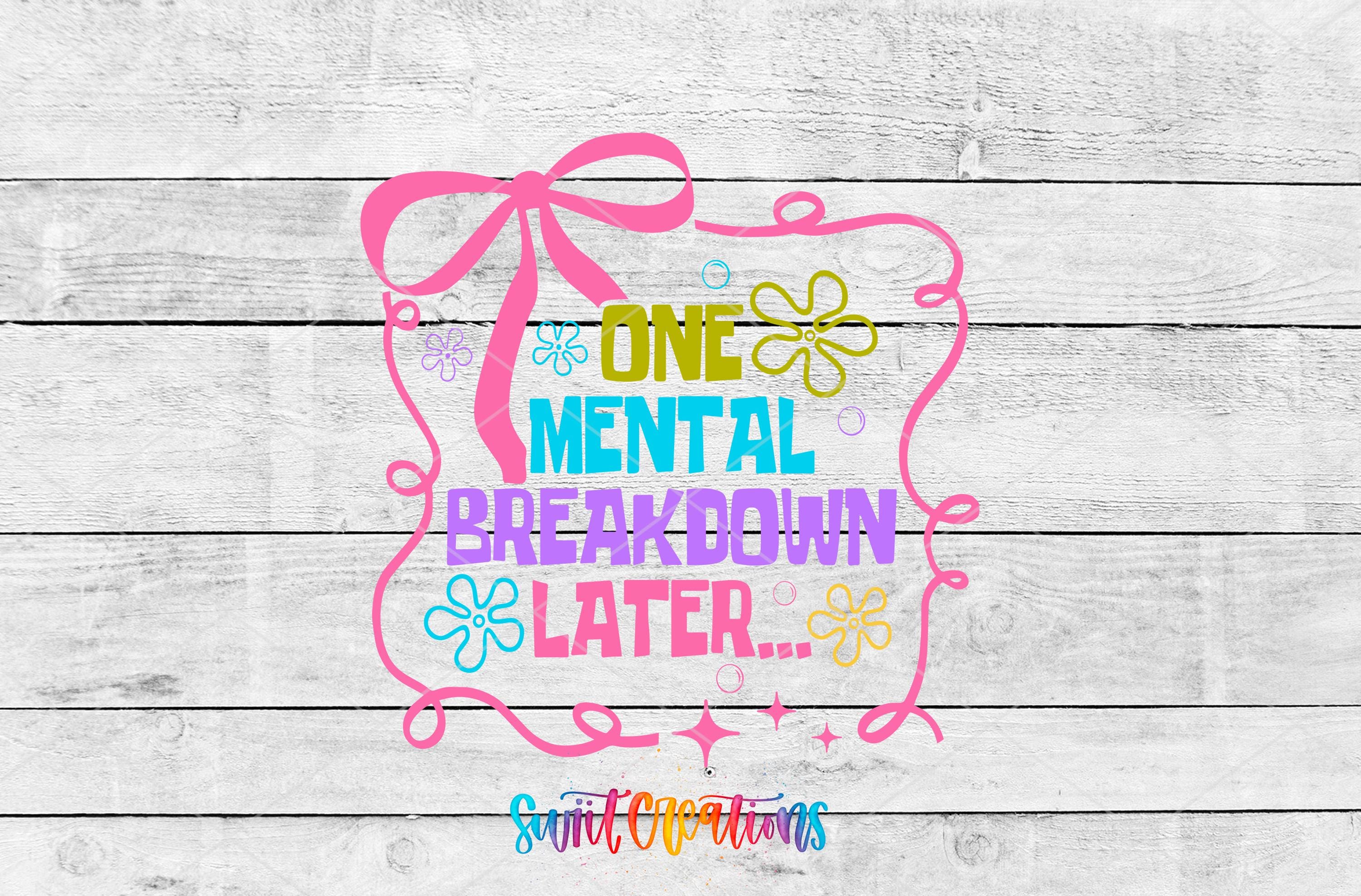 a colorful graphic with text and decorative elements, such as flowers and a bow, all set against a white wooden background.