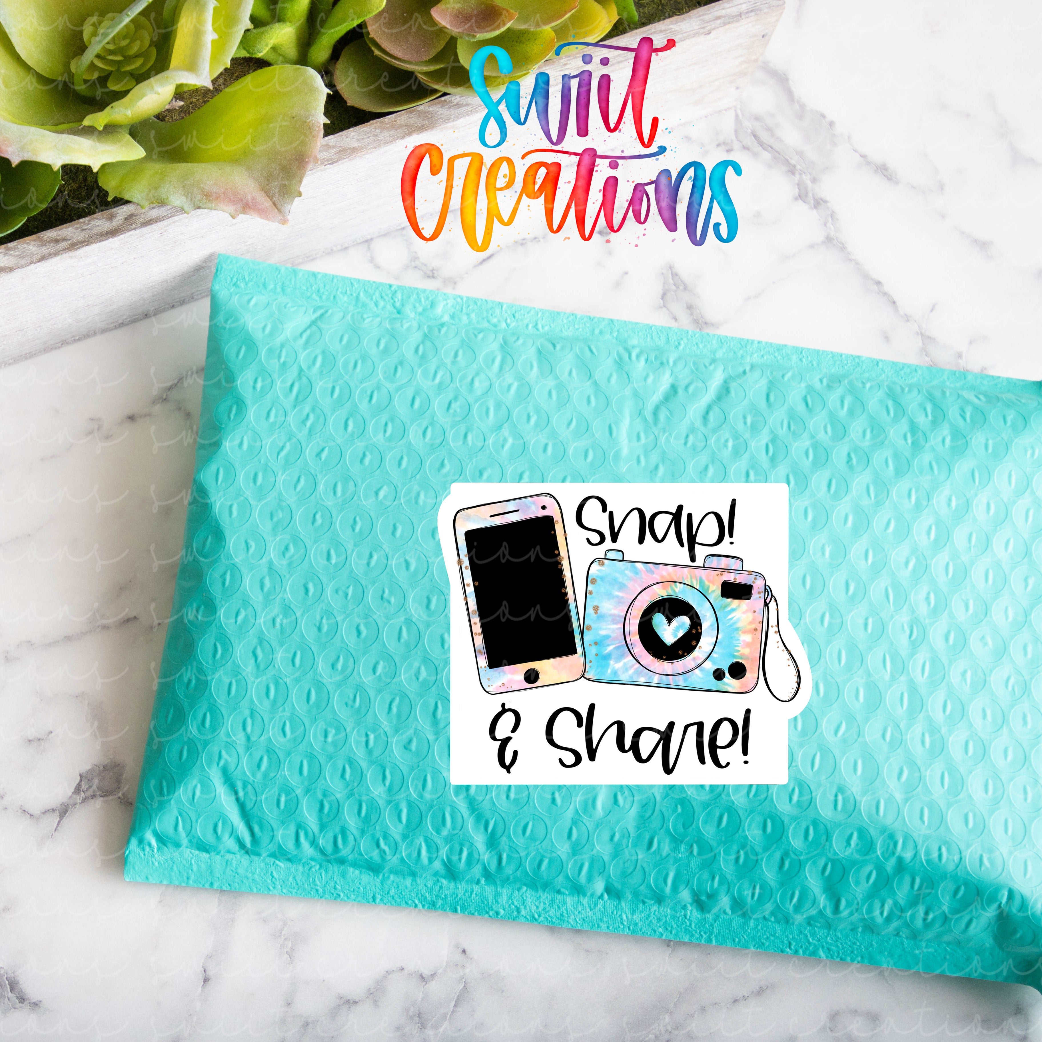 a blue envelope with a picture of a camera on it