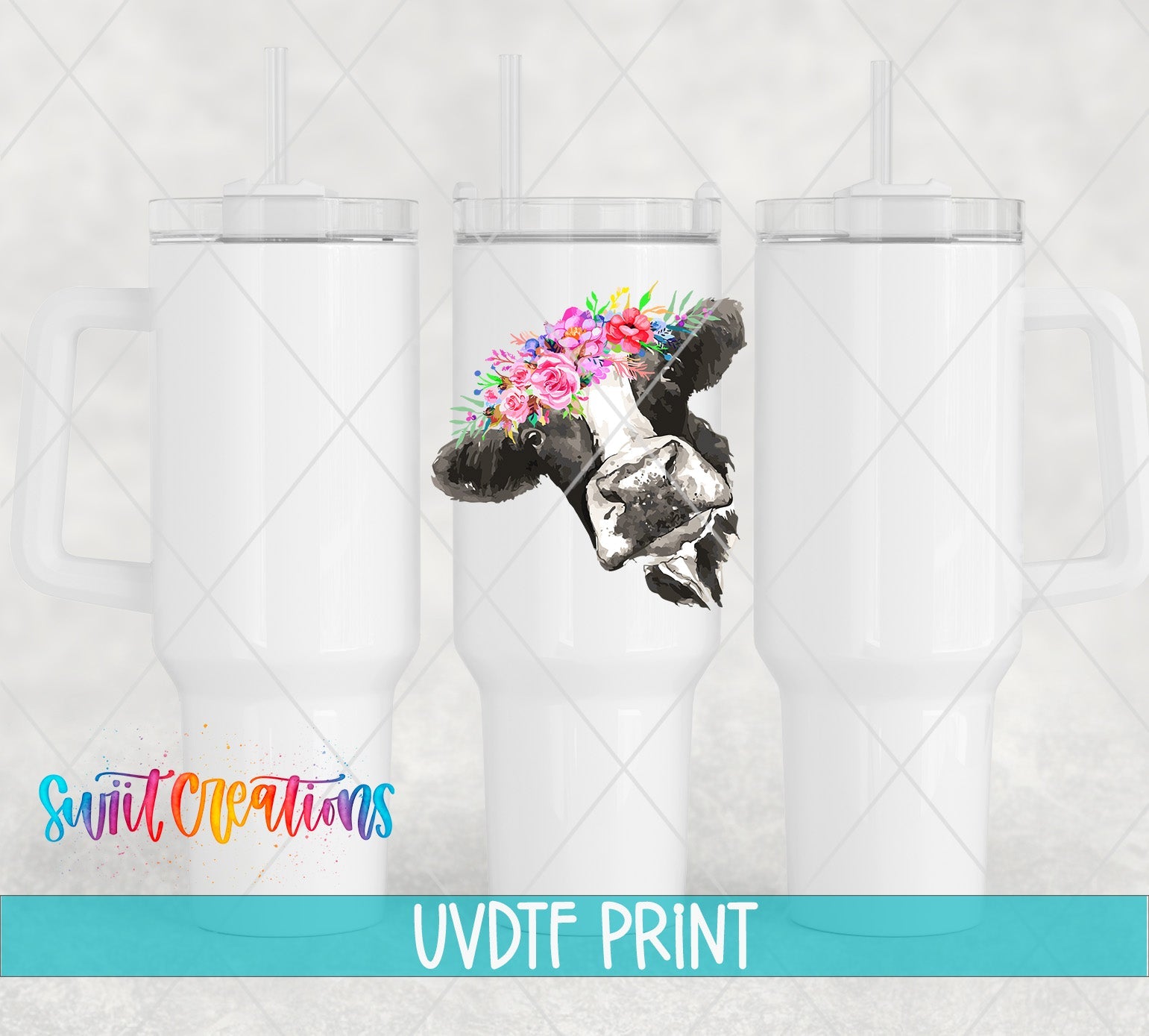a white cup with a picture of a dog on it