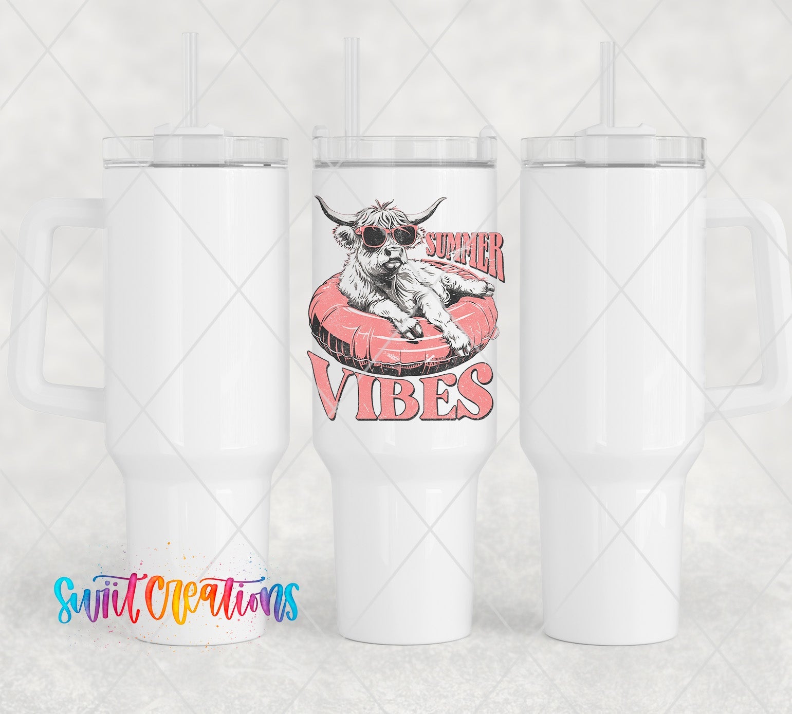 two white tumblers with a picture of a dog on them