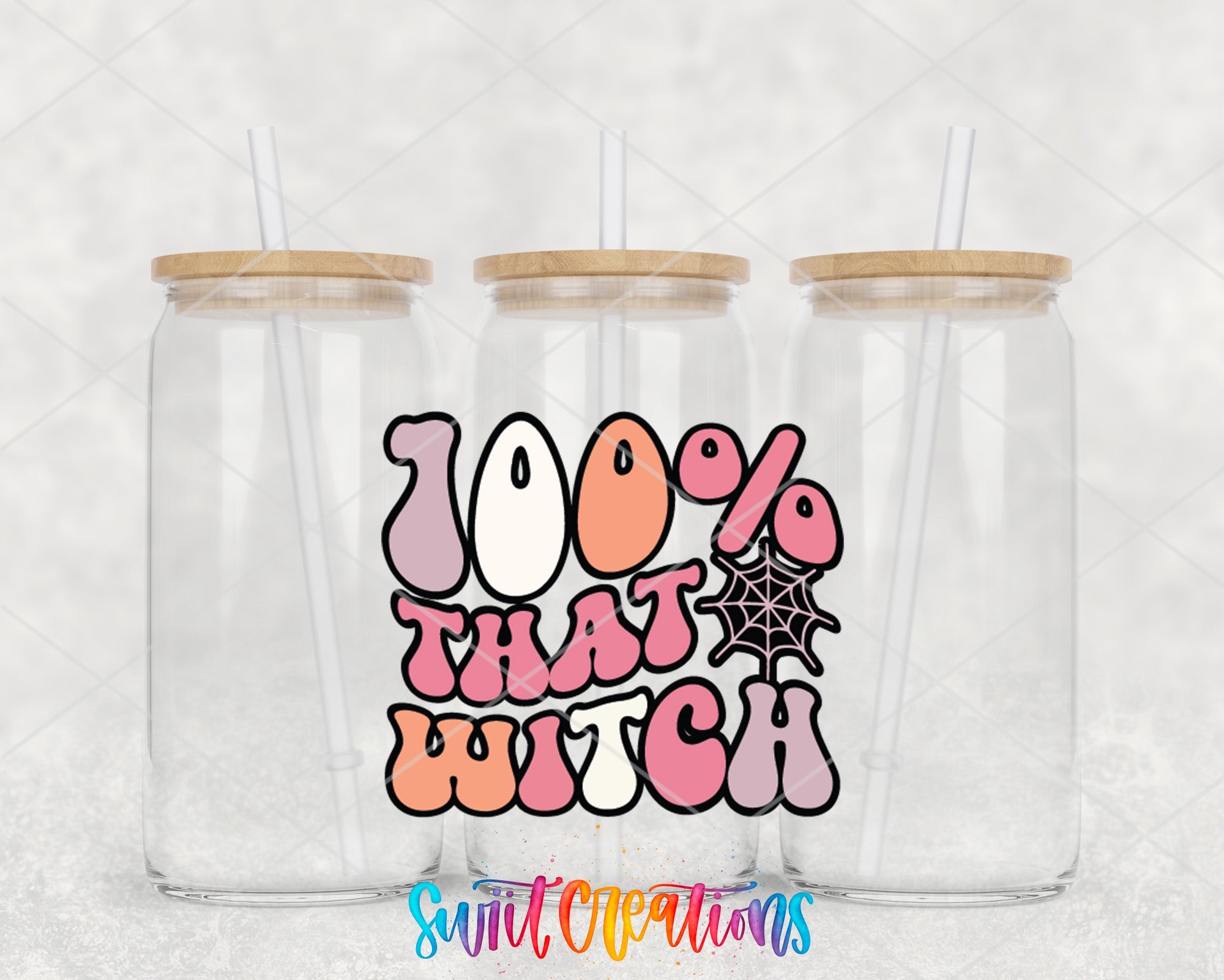 a pair of tumblers with the words 100 % that witch printed on them