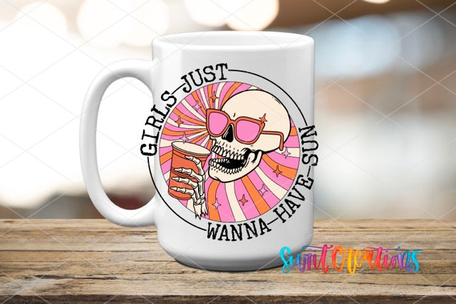 a coffee mug with a skull wearing sunglasses