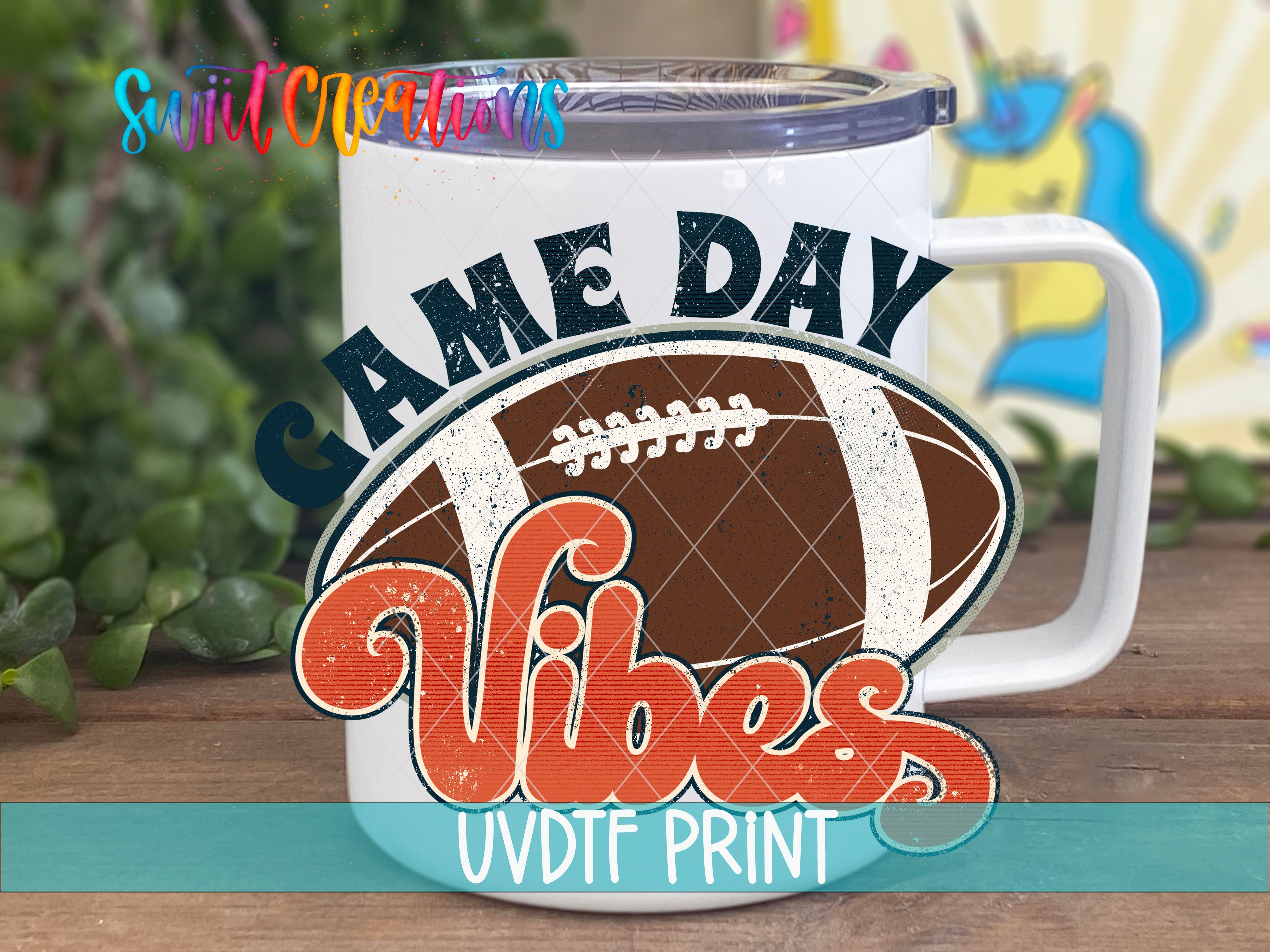 a white coffee mug with a football on it