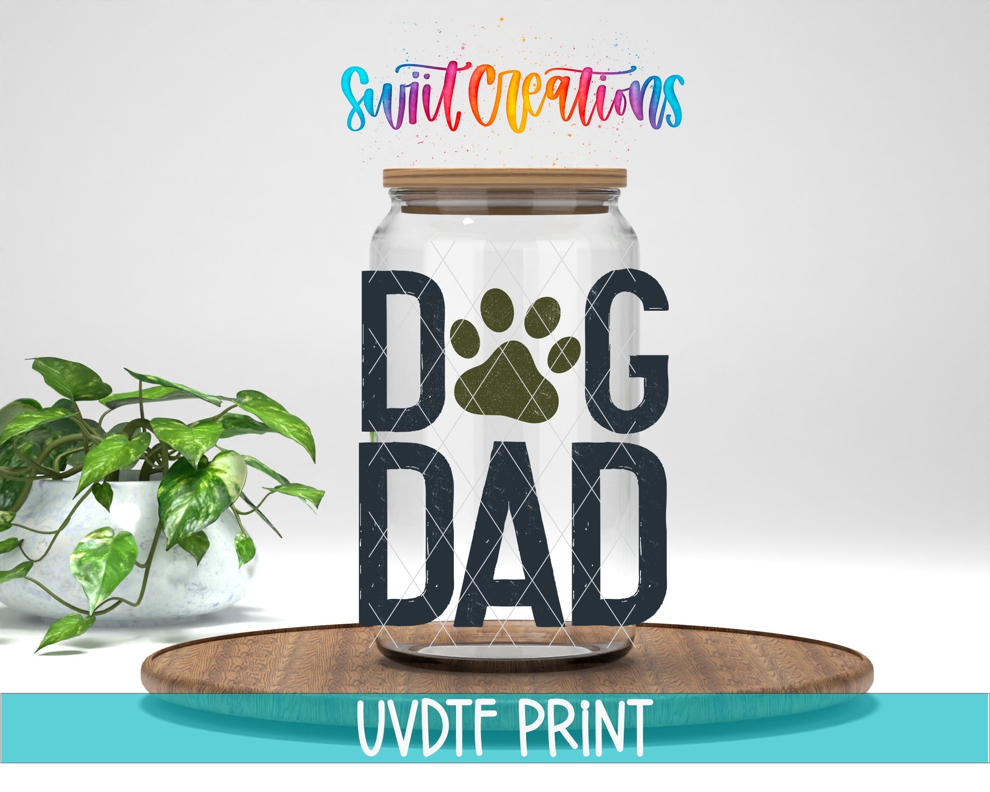 a glass jar with a dog's paw on top of it