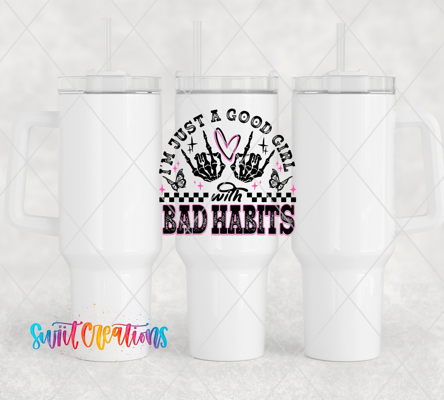 a couple of white coffee mugs sitting next to each other