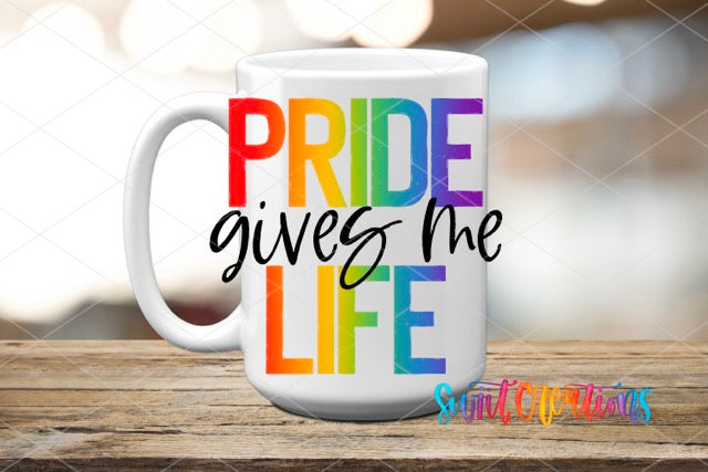 a coffee mug that says pride gives the life